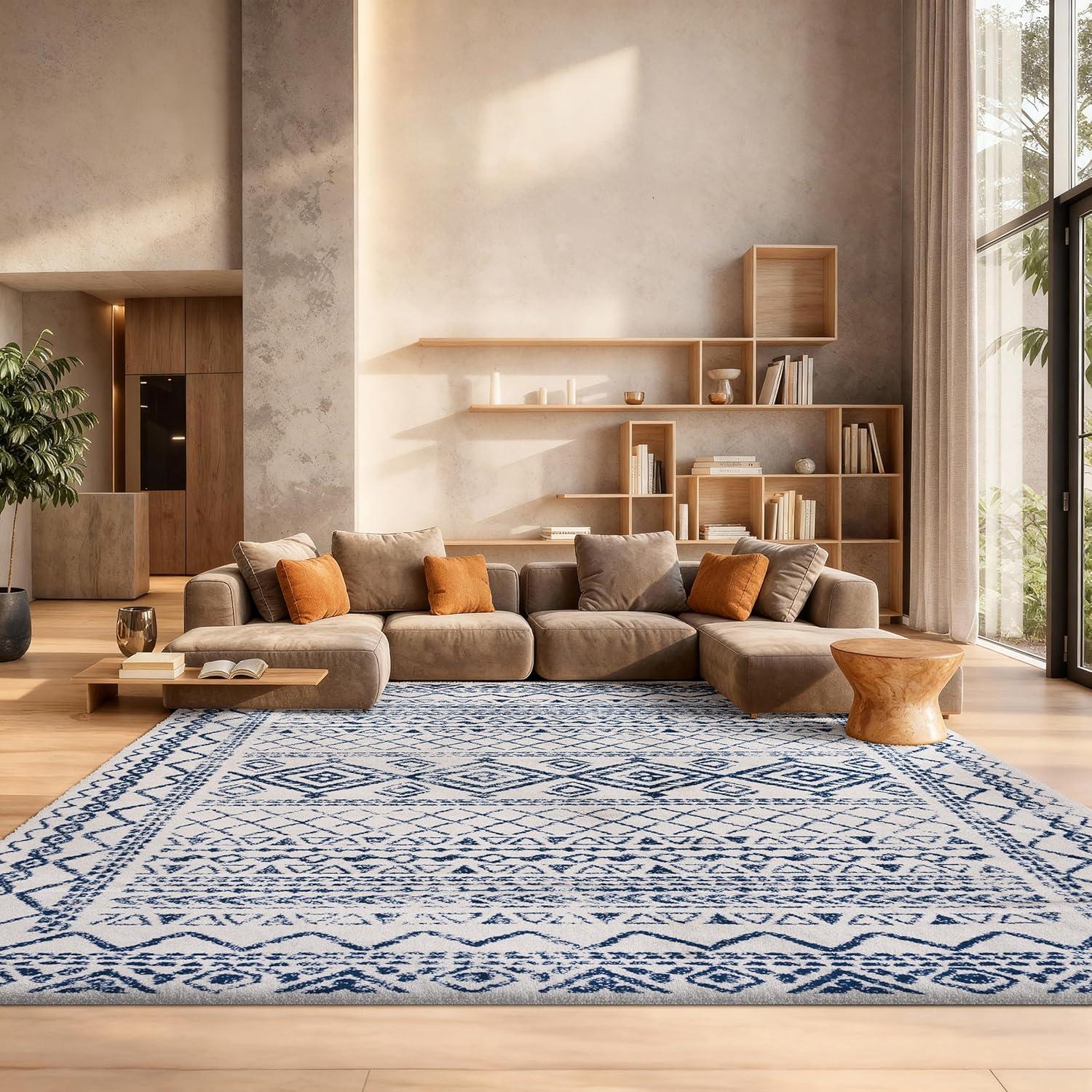 image:imageSAFAVIEH Area Rug 8x10 Tulum Collection Large Ivory amp Black Moroccan Boho Distressed Design NonShedding amp Easy to Clean Ideal for Living Room Bedroom Dining Space TUL268DIvoryNavy