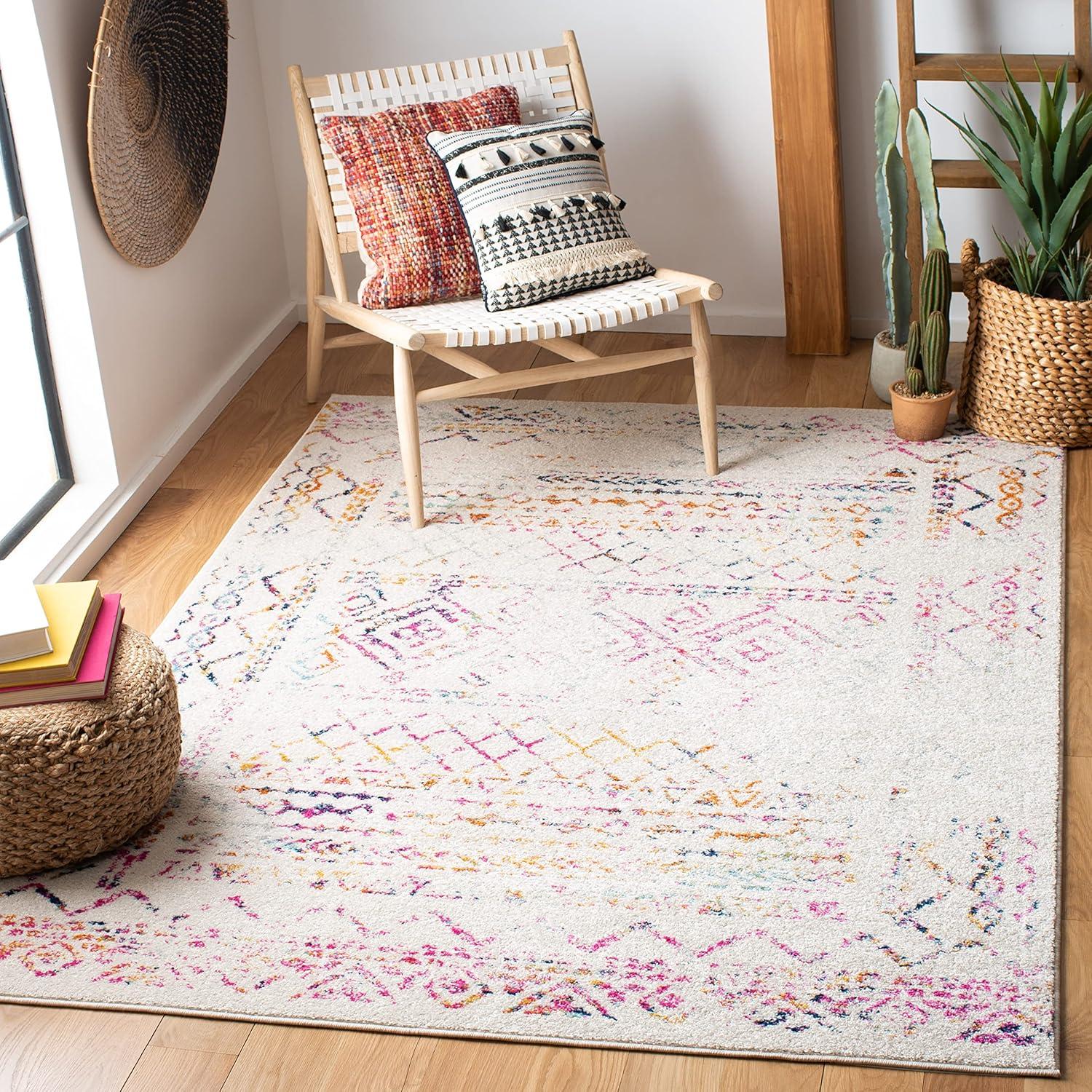 image:imageSAFAVIEH Area Rug 8x10 Tulum Collection Large Ivory amp Black Moroccan Boho Distressed Design NonShedding amp Easy to Clean Ideal for Living Room Bedroom Dining Space TUL268DIvoryFuchsia