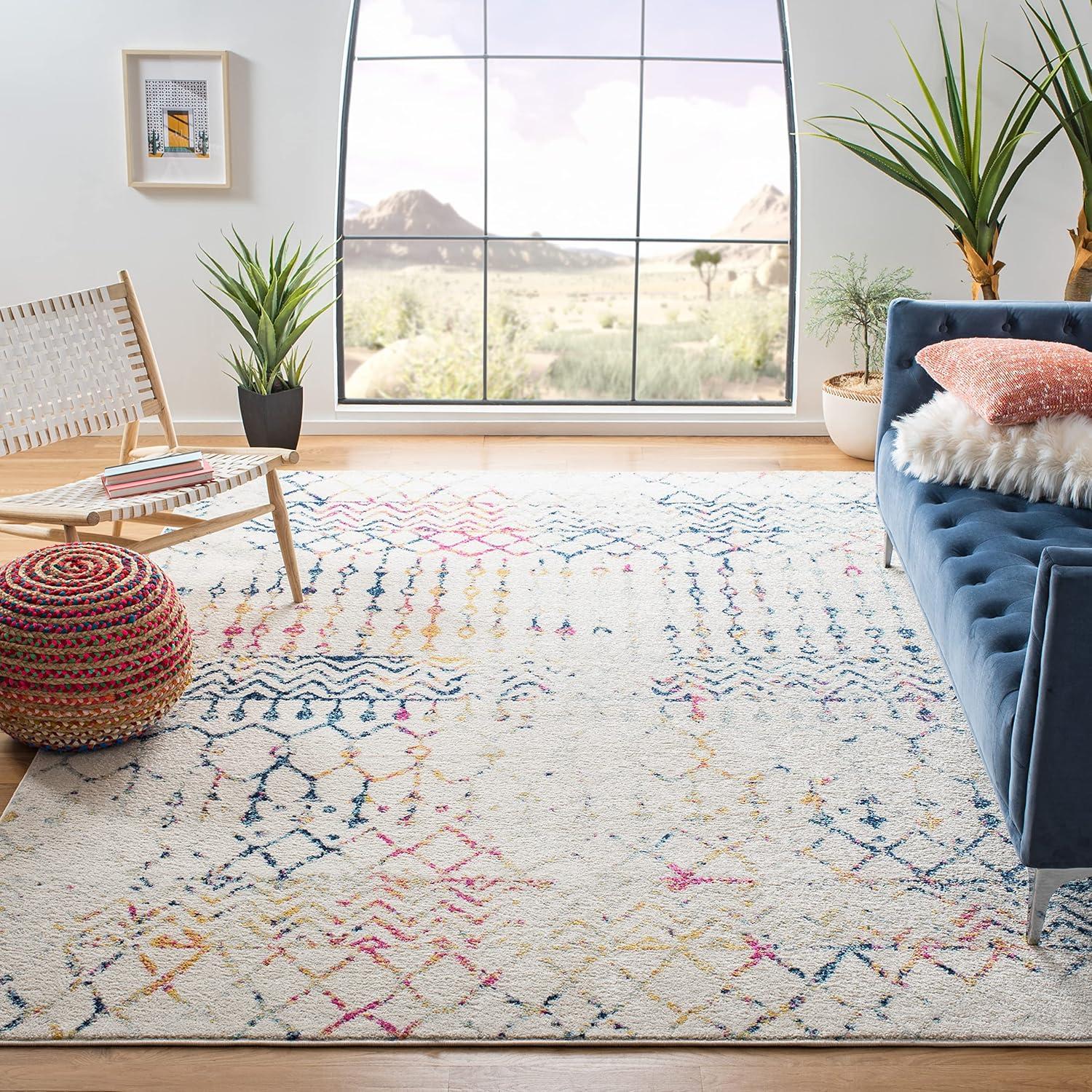 image:imageSAFAVIEH Area Rug 8x10 Tulum Collection Large Navy amp Ivory Moroccan Boho Distressed Design NonShedding amp Easy to Clean Ideal for Living Room Bedroom Dining Space TUL270NIvoryBlue