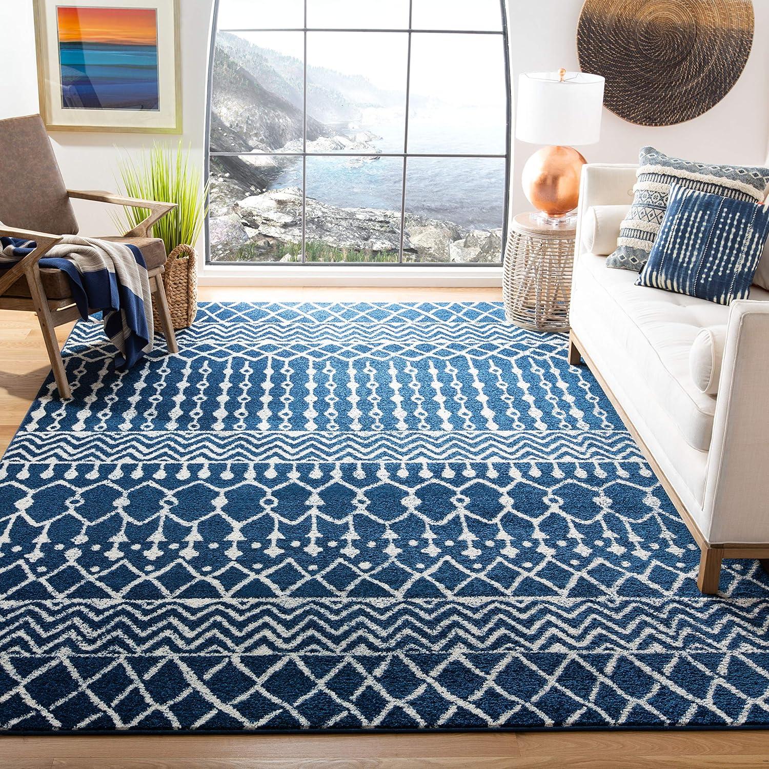 image:imageSAFAVIEH Area Rug 8x10 Tulum Collection Large Navy amp Ivory Moroccan Boho Distressed Design NonShedding amp Easy to Clean Ideal for Living Room Bedroom Dining Space TUL270NNavyIvory