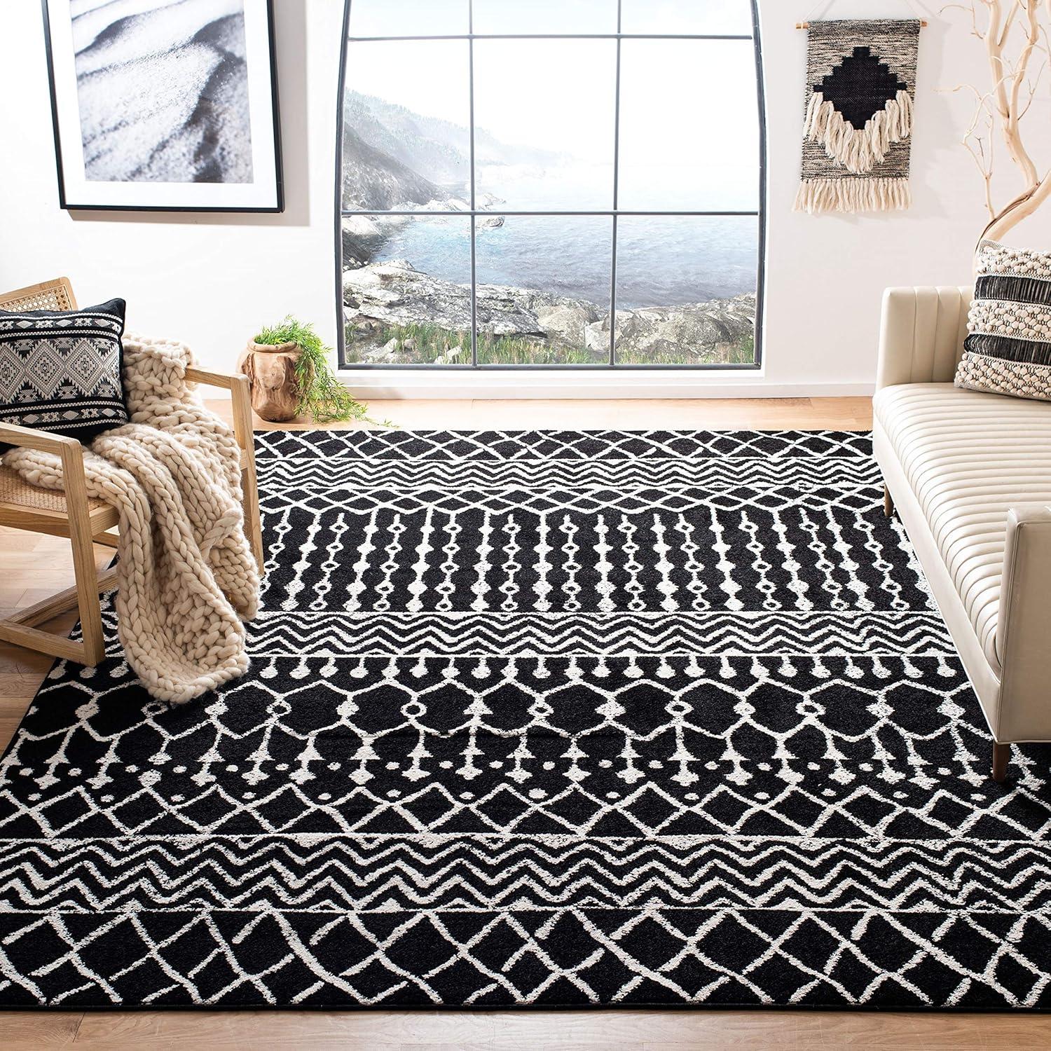 image:imageSAFAVIEH Area Rug 8x10 Tulum Collection Large Navy amp Ivory Moroccan Boho Distressed Design NonShedding amp Easy to Clean Ideal for Living Room Bedroom Dining Space TUL270NBlackIvory