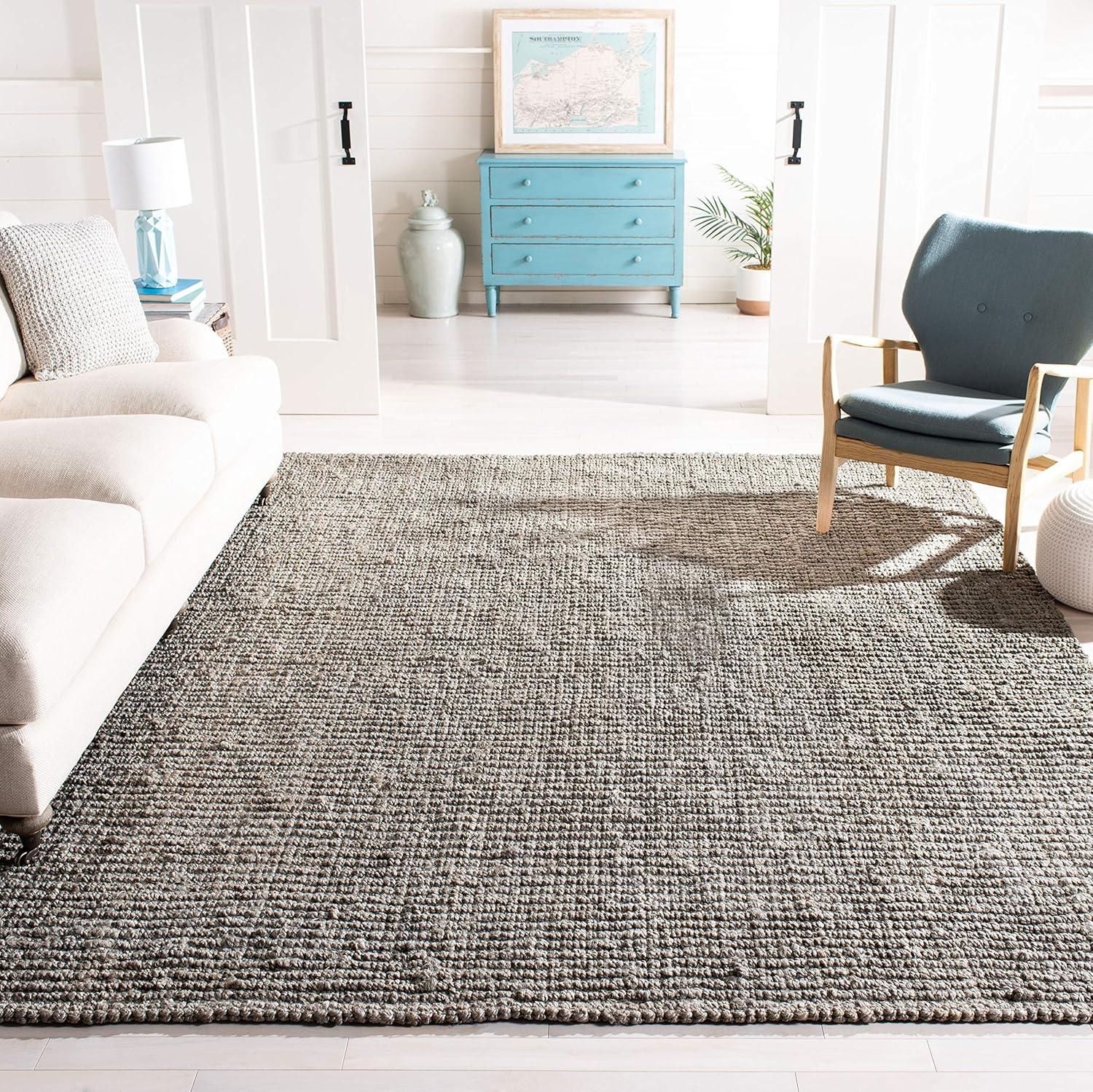 image:imageSAFAVIEH Area Rug 9x12 Natural Fiber Collection Large Natural Brown Handmade Jute Farmhouse Style Chunky Textured Thick Pile NF447ALight Grey