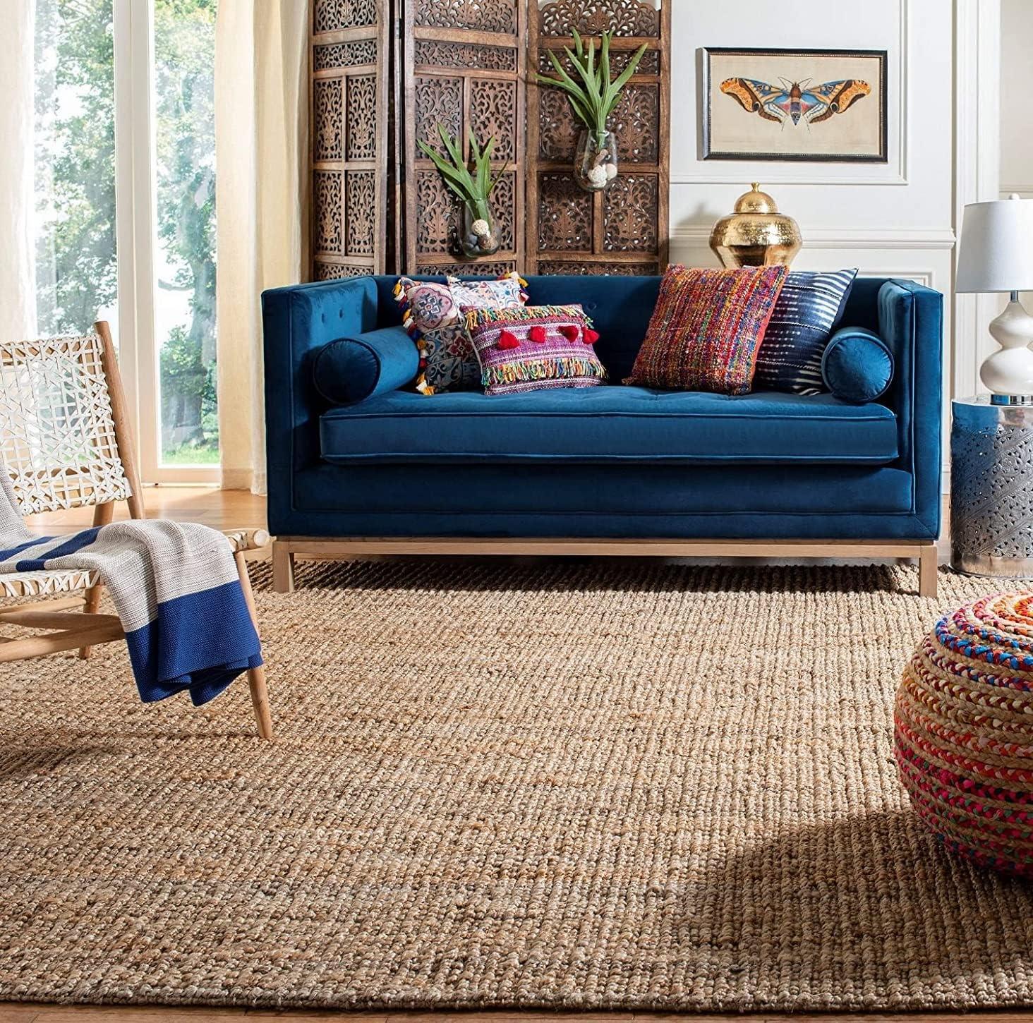 image:imageSAFAVIEH Area Rug 9x12 Natural Fiber Collection Large Natural Brown Handmade Jute Farmhouse Style Chunky Textured Thick Pile NF447ANatural