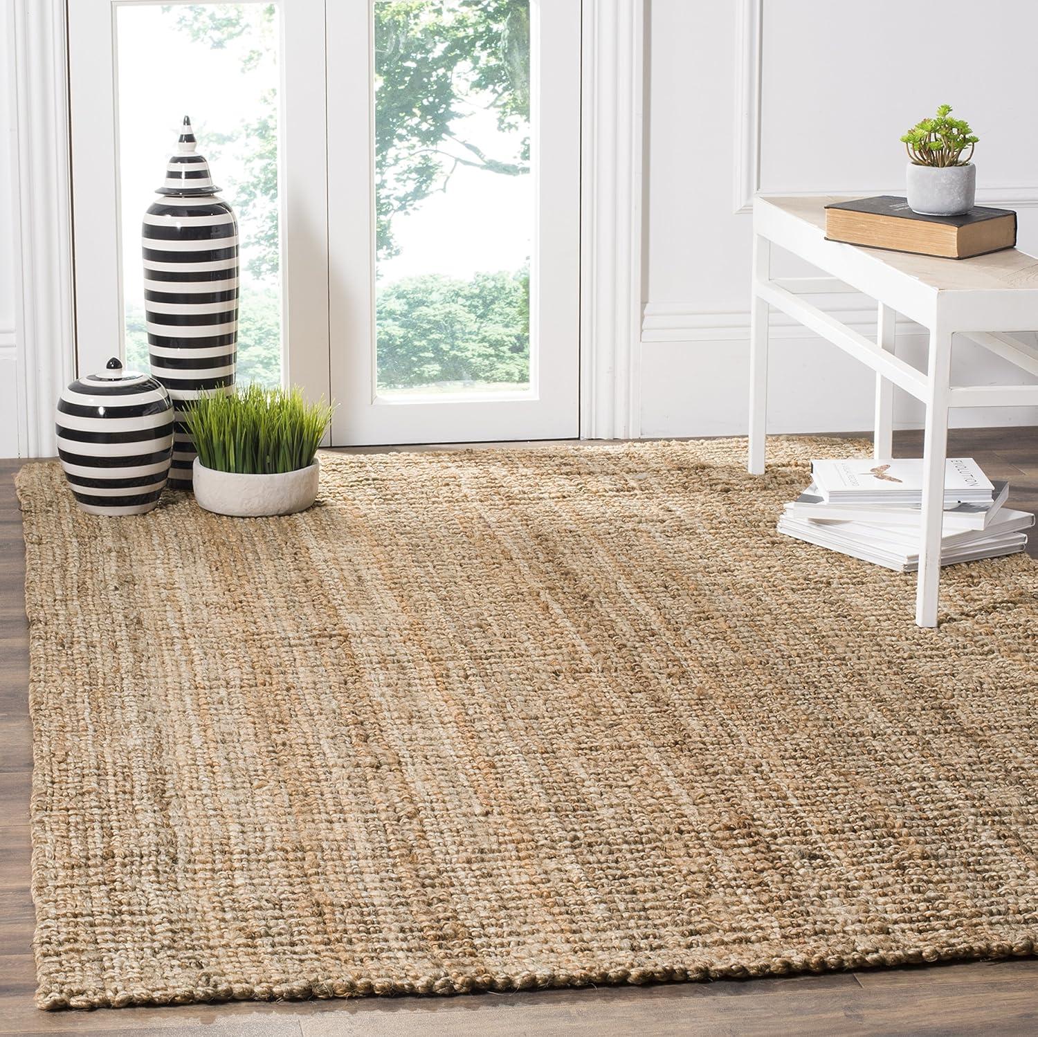 image:imageSAFAVIEH Area Rug 9x12 Natural Fiber Collection Large Natural Brown Handmade Jute Farmhouse Style Chunky Textured Thick Pile NF447ANatural