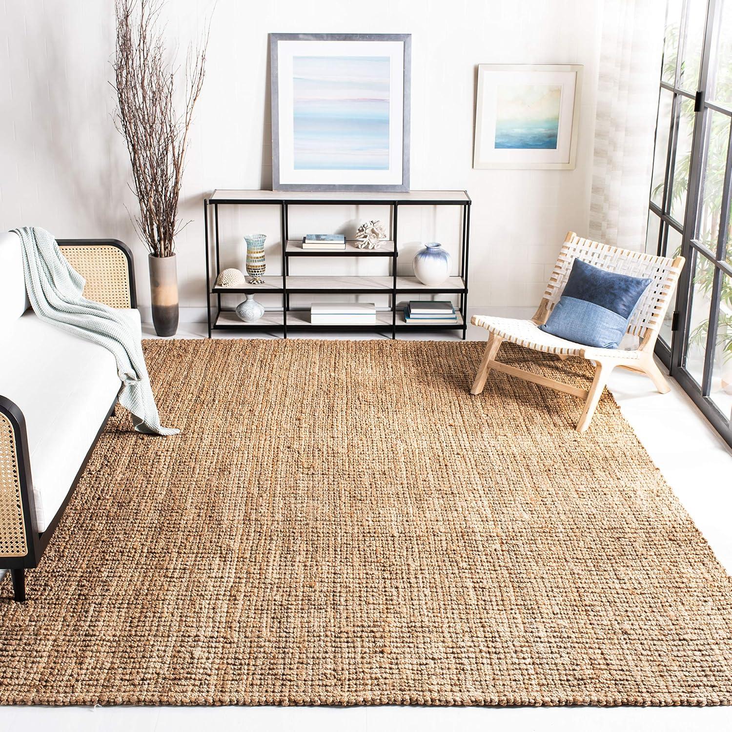 image:imageSAFAVIEH Area Rug 9x12 Natural Fiber Collection Large Natural Brown Handmade Jute Farmhouse Style Chunky Textured Thick Pile NF447ANatural