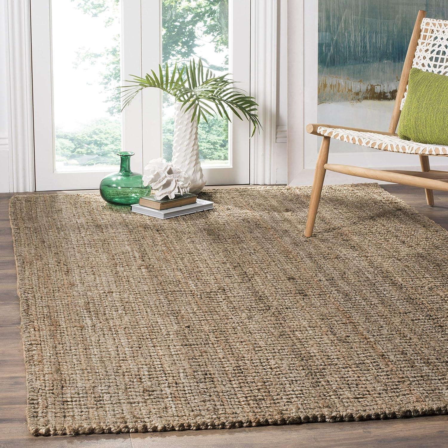 image:imageSAFAVIEH Area Rug 9x12 Natural Fiber Collection Large Natural Brown Handmade Jute Farmhouse Style Chunky Textured Thick Pile NF447ANaturalGrey