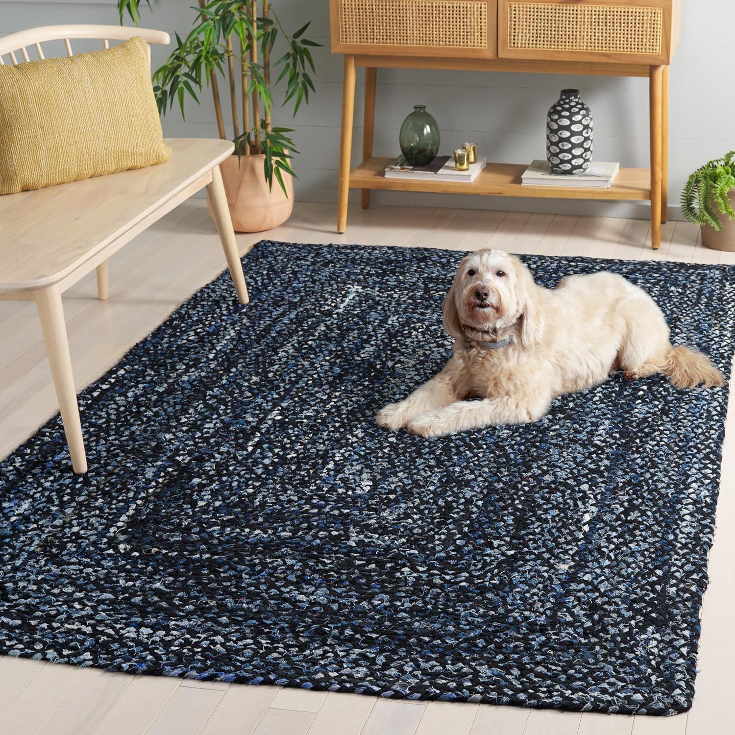 image:imageSAFAVIEH Braided Collection Accent Rug 3 x 5 Red amp Multi Handmade Woven Cotton Boho Reversible Style Ideal for Living Room Bedroom BRD210ABlackBlue