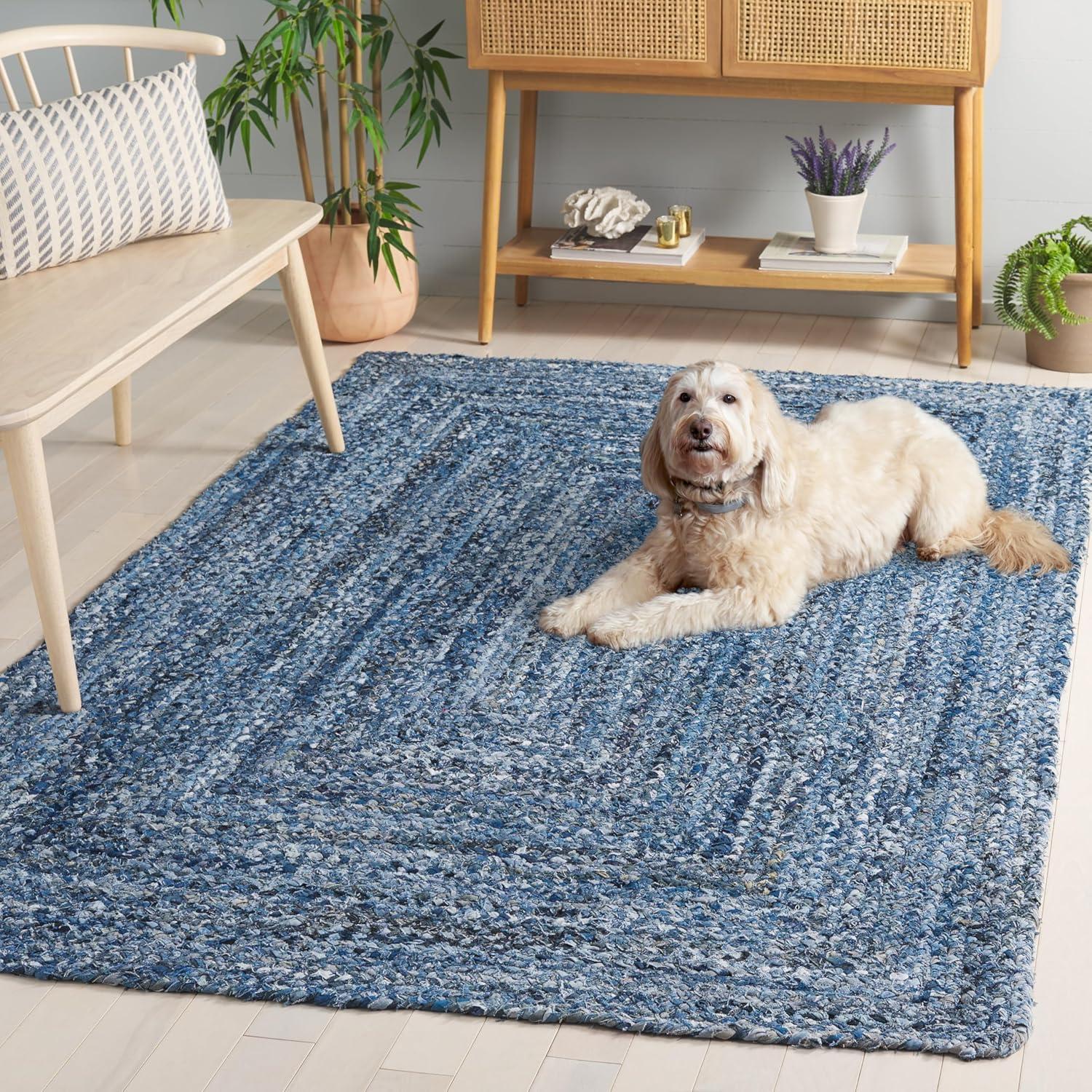 image:imageSAFAVIEH Braided Collection Accent Rug 3 x 5 Red amp Multi Handmade Woven Cotton Boho Reversible Style Ideal for Living Room Bedroom BRD210ADenimBlue