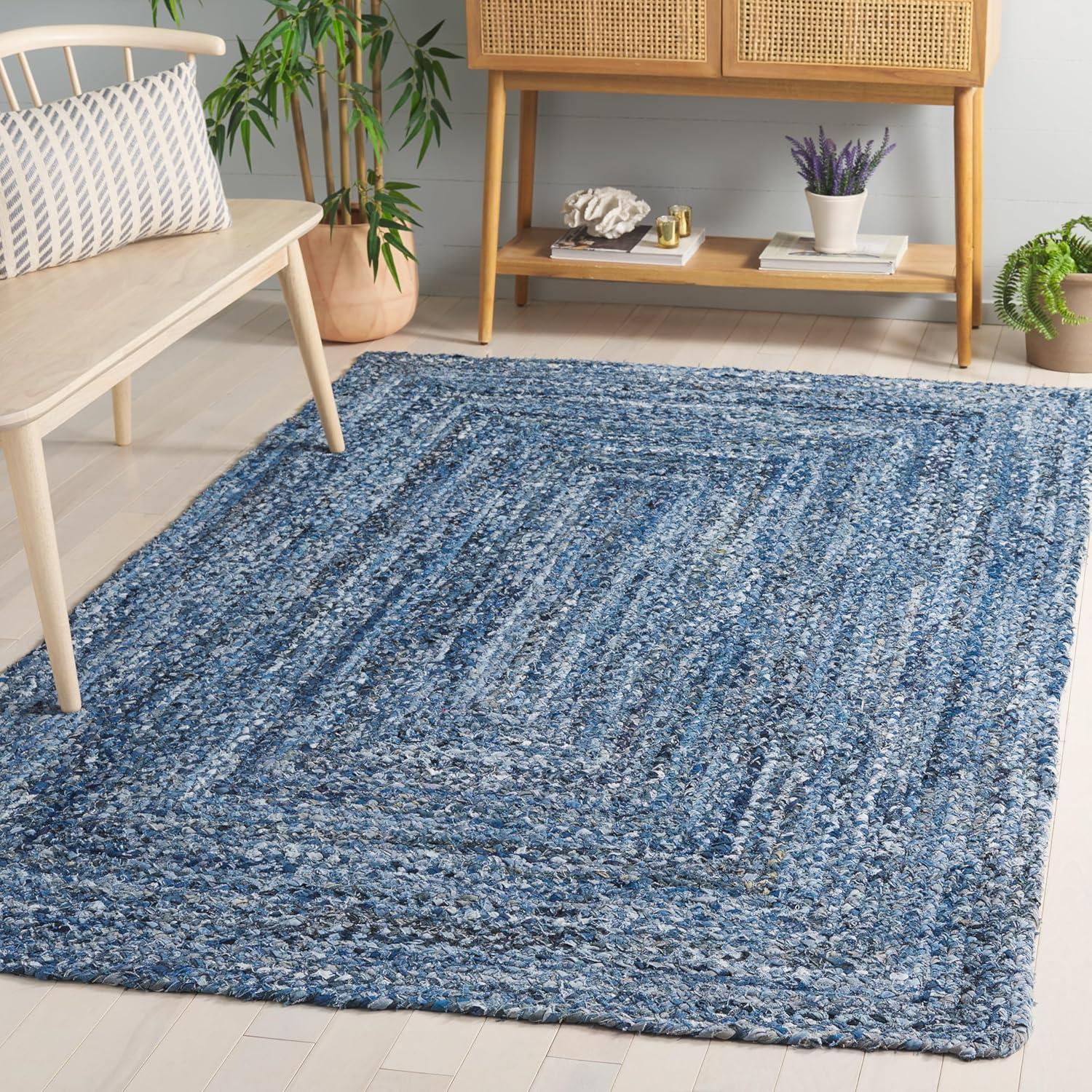 image:imageSAFAVIEH Braided Collection Accent Rug 3 x 5 Red amp Multi Handmade Woven Cotton Boho Reversible Style Ideal for Living Room Bedroom BRD210ADenimBlue
