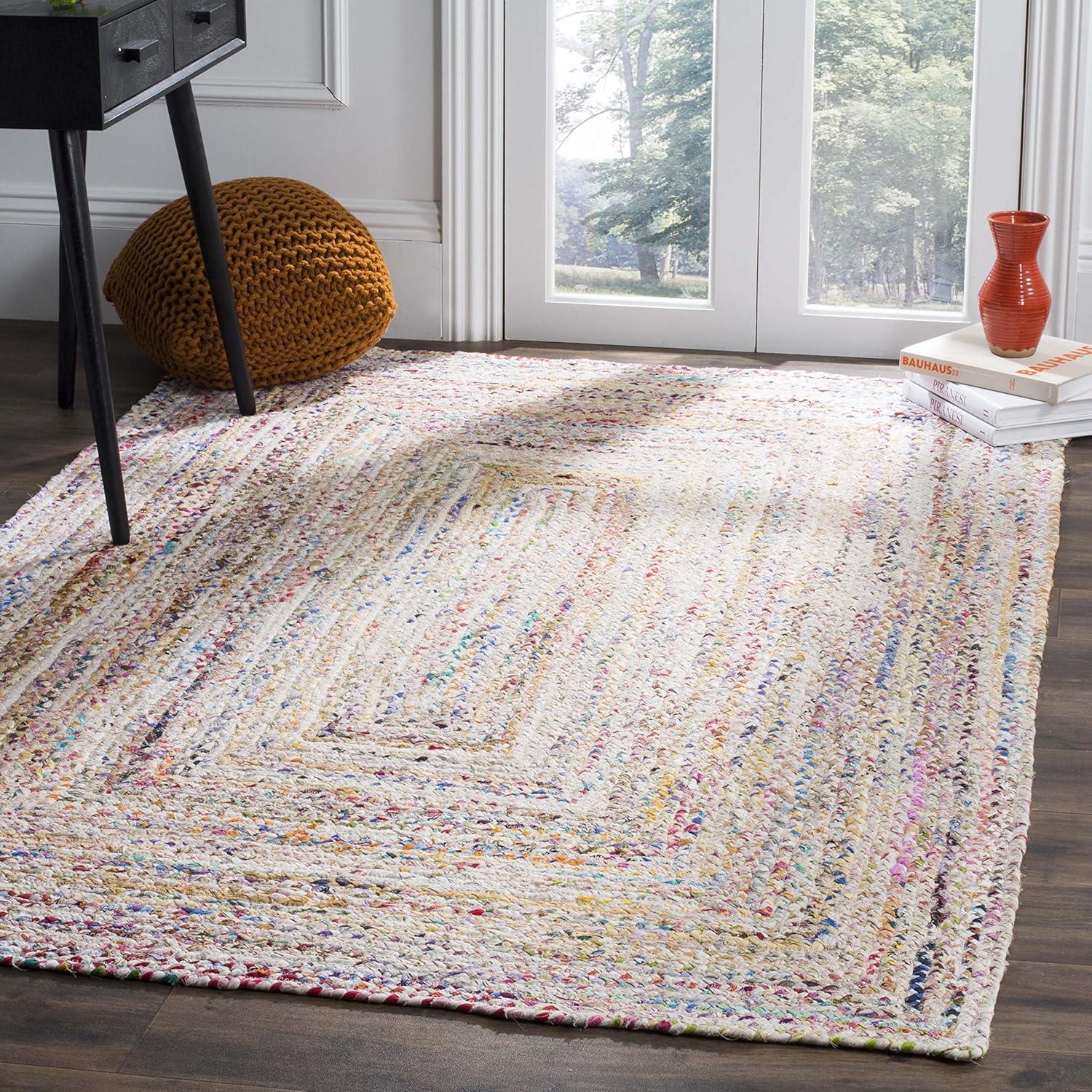 image:imageSAFAVIEH Braided Collection Accent Rug 3 x 5 Red amp Multi Handmade Woven Cotton Boho Reversible Style Ideal for Living Room Bedroom BRD210AIvoryMulti