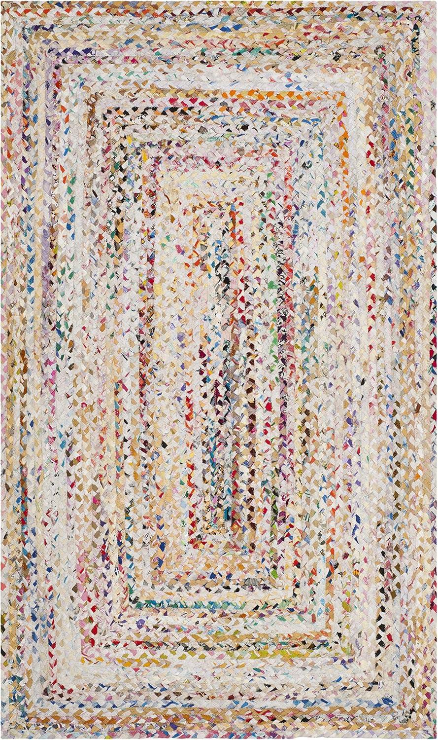 image:imageSAFAVIEH Braided Collection Accent Rug 3 x 5 Red amp Multi Handmade Woven Cotton Boho Reversible Style Ideal for Living Room Bedroom BRD210AIvoryMulti