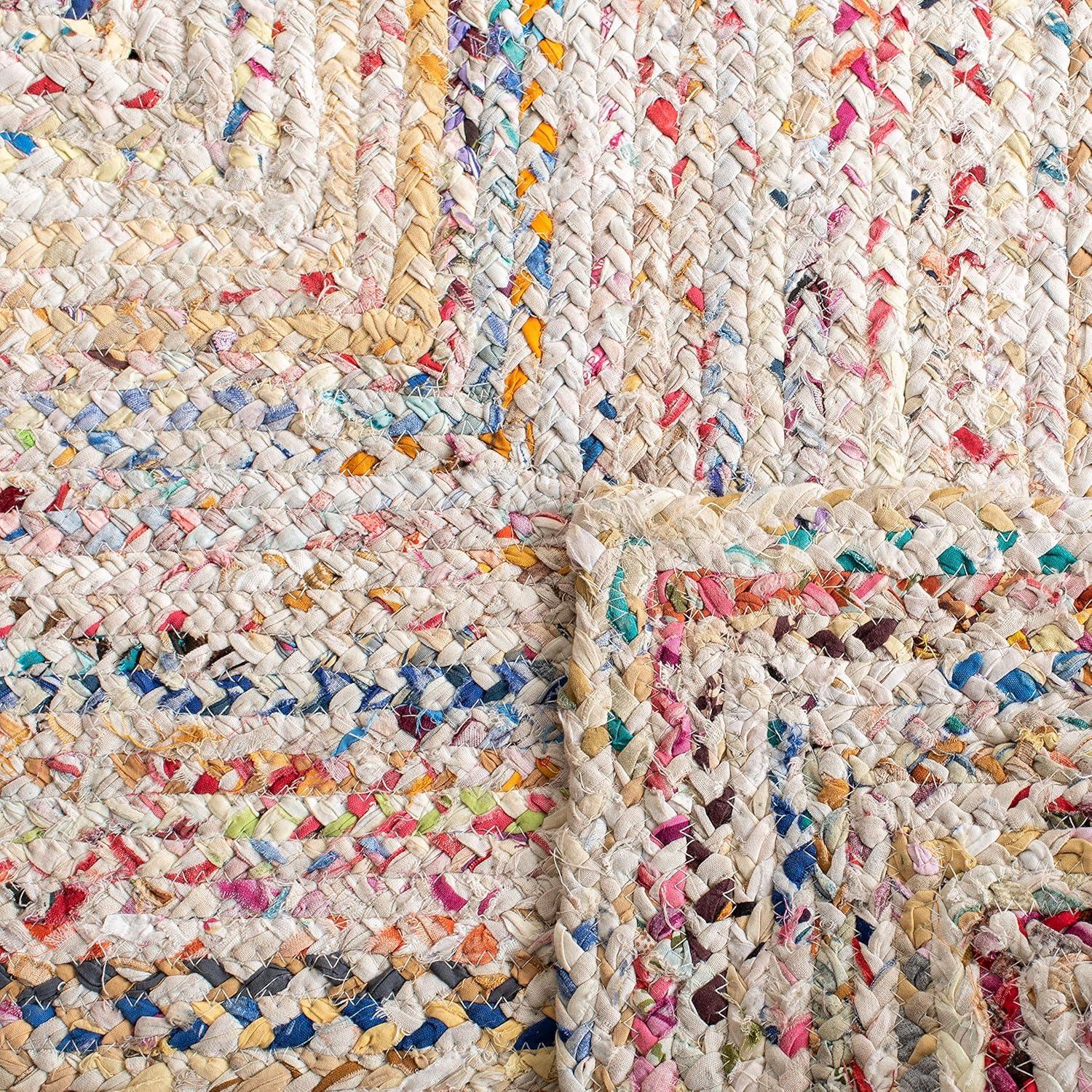 image:imageSAFAVIEH Braided Collection Accent Rug 3 x 5 Red amp Multi Handmade Woven Cotton Boho Reversible Style Ideal for Living Room Bedroom BRD210AIvoryMulti
