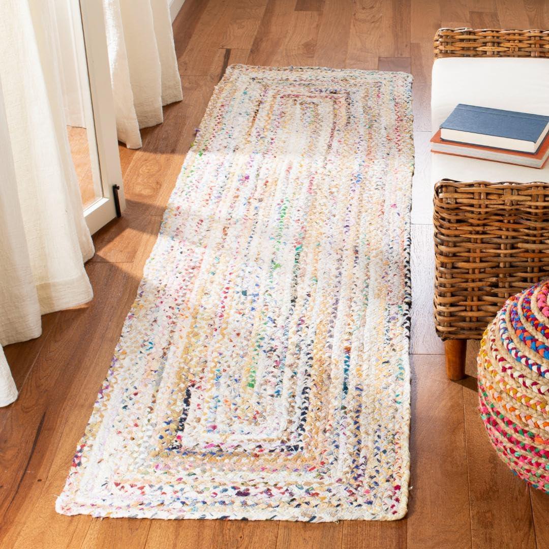 image:imageSAFAVIEH Braided Collection Accent Rug 3 x 5 Red amp Multi Handmade Woven Cotton Boho Reversible Style Ideal for Living Room Bedroom BRD210AIvoryMulti