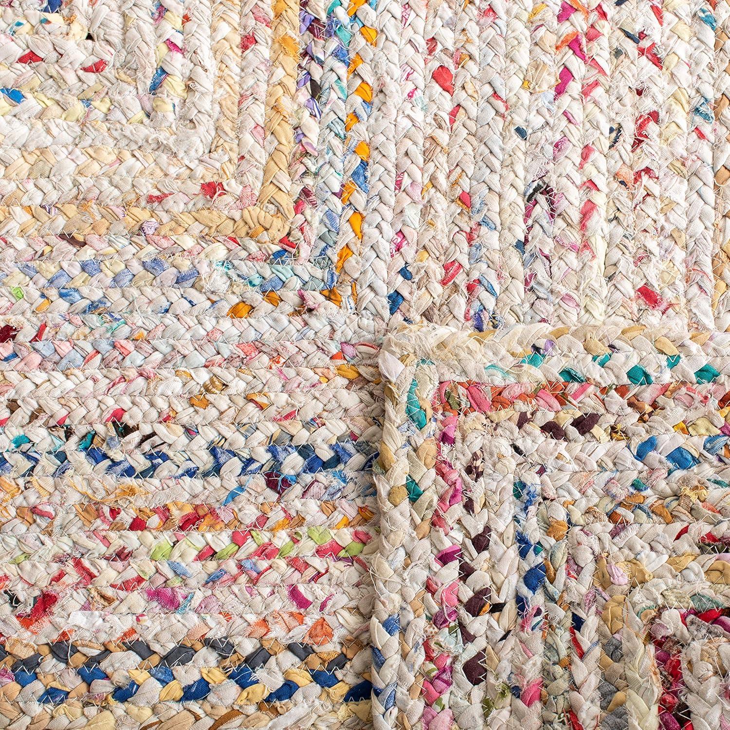 image:imageSAFAVIEH Braided Collection Accent Rug 3 x 5 Red amp Multi Handmade Woven Cotton Boho Reversible Style Ideal for Living Room Bedroom BRD210AIvoryMulti