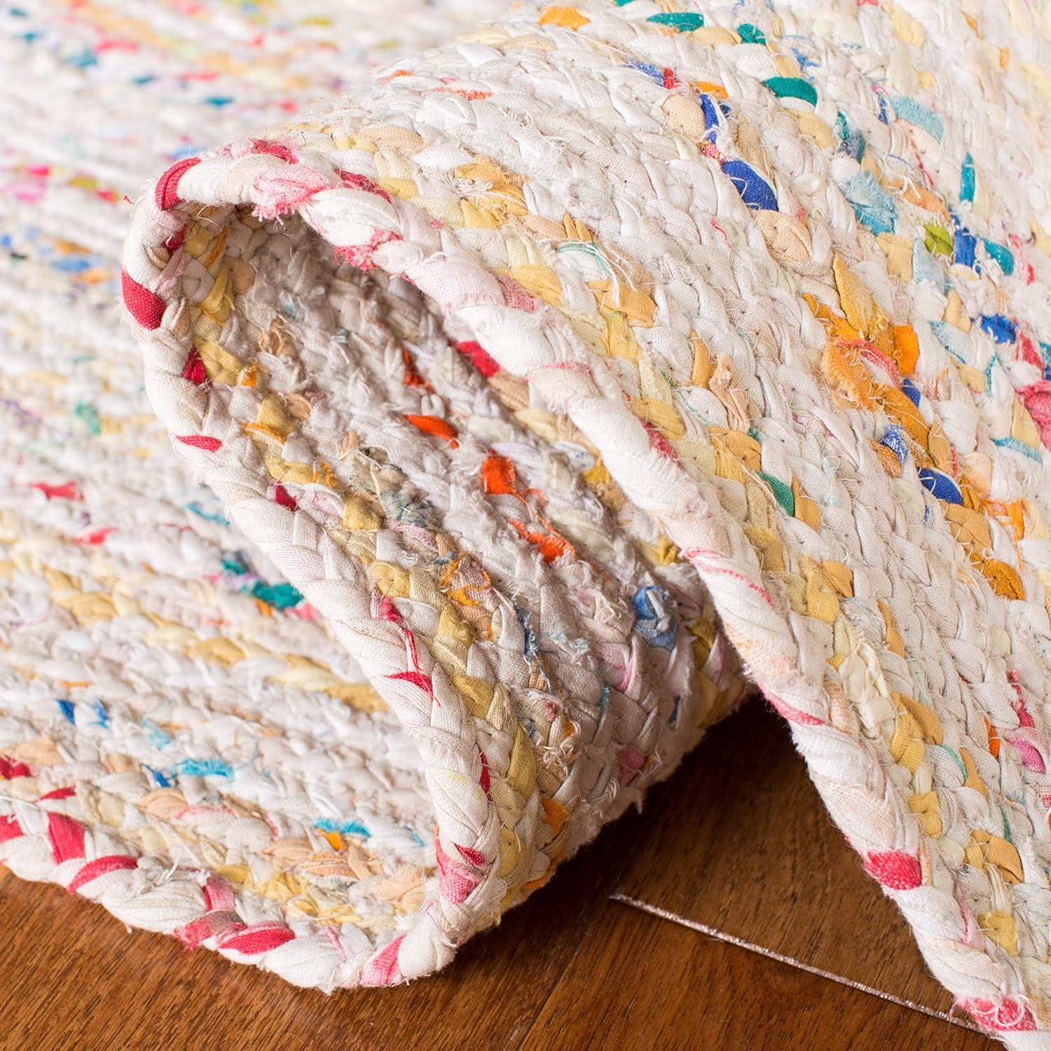 image:imageSAFAVIEH Braided Collection Accent Rug 3 x 5 Red amp Multi Handmade Woven Cotton Boho Reversible Style Ideal for Living Room Bedroom BRD210AIvoryMulti
