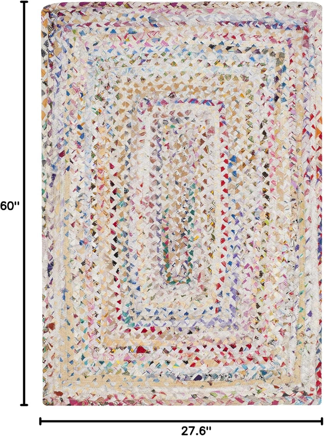 image:imageSAFAVIEH Braided Collection Accent Rug 3 x 5 Red amp Multi Handmade Woven Cotton Boho Reversible Style Ideal for Living Room Bedroom BRD210AIvoryMulti