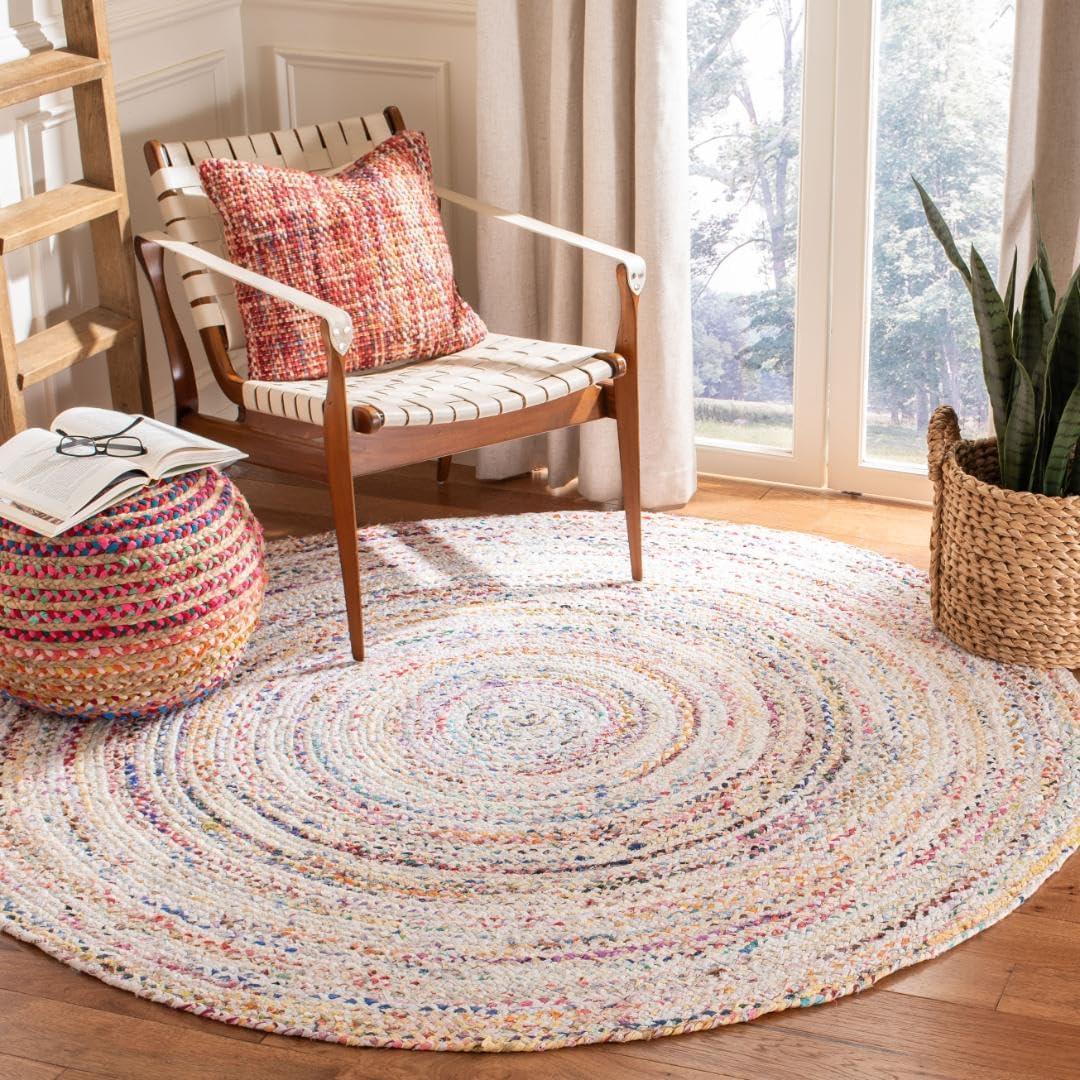image:imageSAFAVIEH Braided Collection Accent Rug 3 x 5 Red amp Multi Handmade Woven Cotton Boho Reversible Style Ideal for Living Room Bedroom BRD210AIvoryMulti