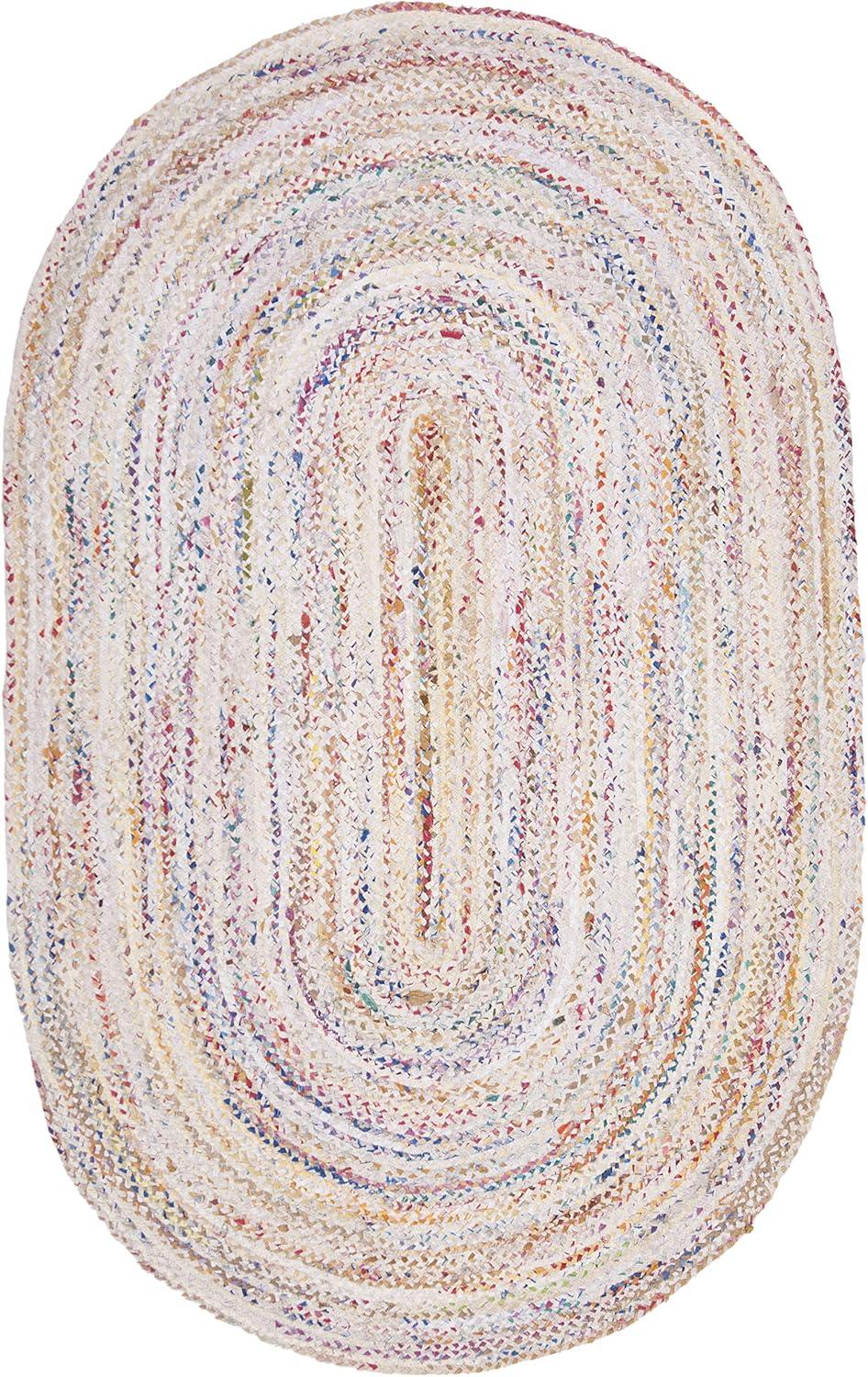 image:imageSAFAVIEH Braided Collection Accent Rug 3 x 5 Red amp Multi Handmade Woven Cotton Boho Reversible Style Ideal for Living Room Bedroom BRD210AIvoryMulti
