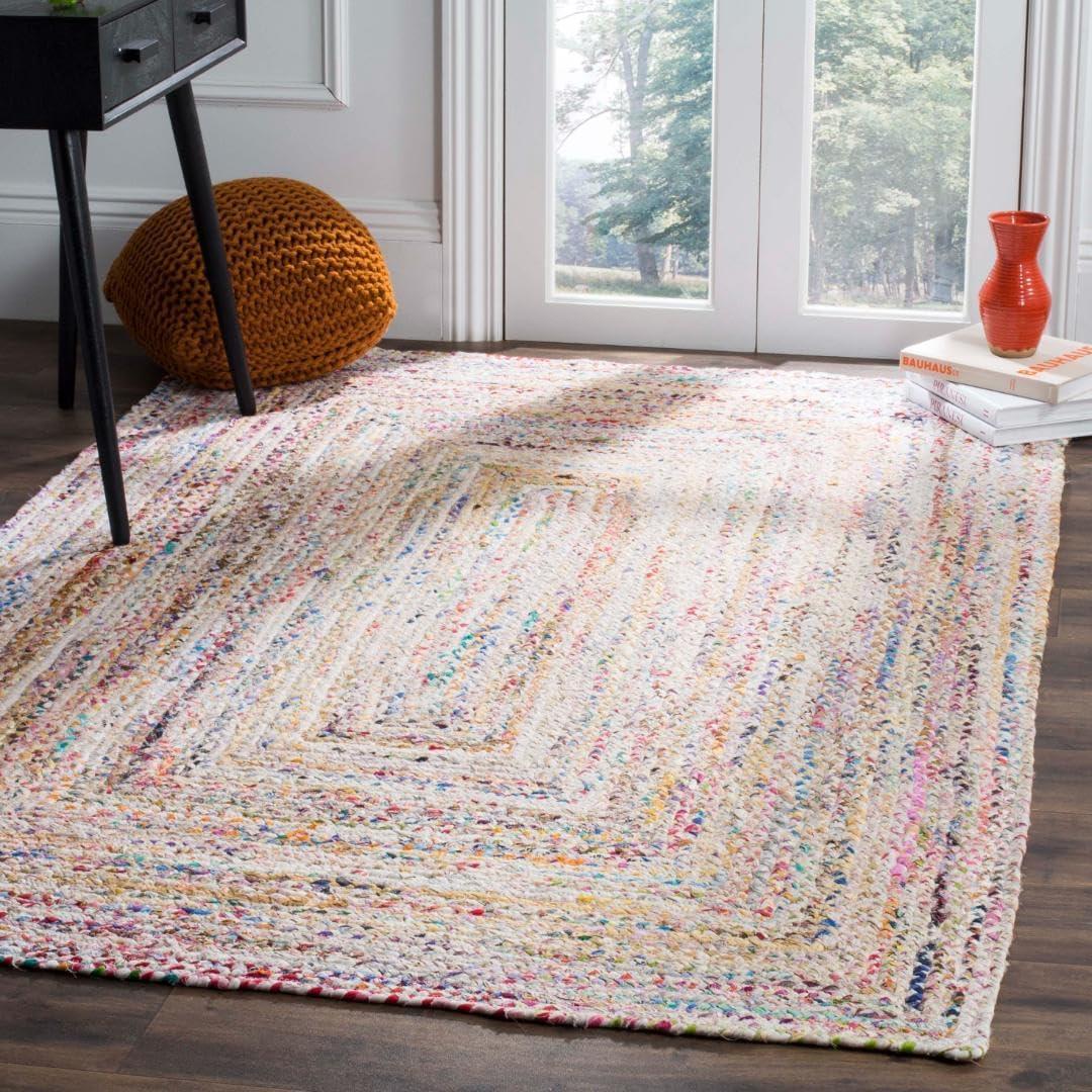 image:imageSAFAVIEH Braided Collection Accent Rug 3 x 5 Red amp Multi Handmade Woven Cotton Boho Reversible Style Ideal for Living Room Bedroom BRD210AIvoryMulti