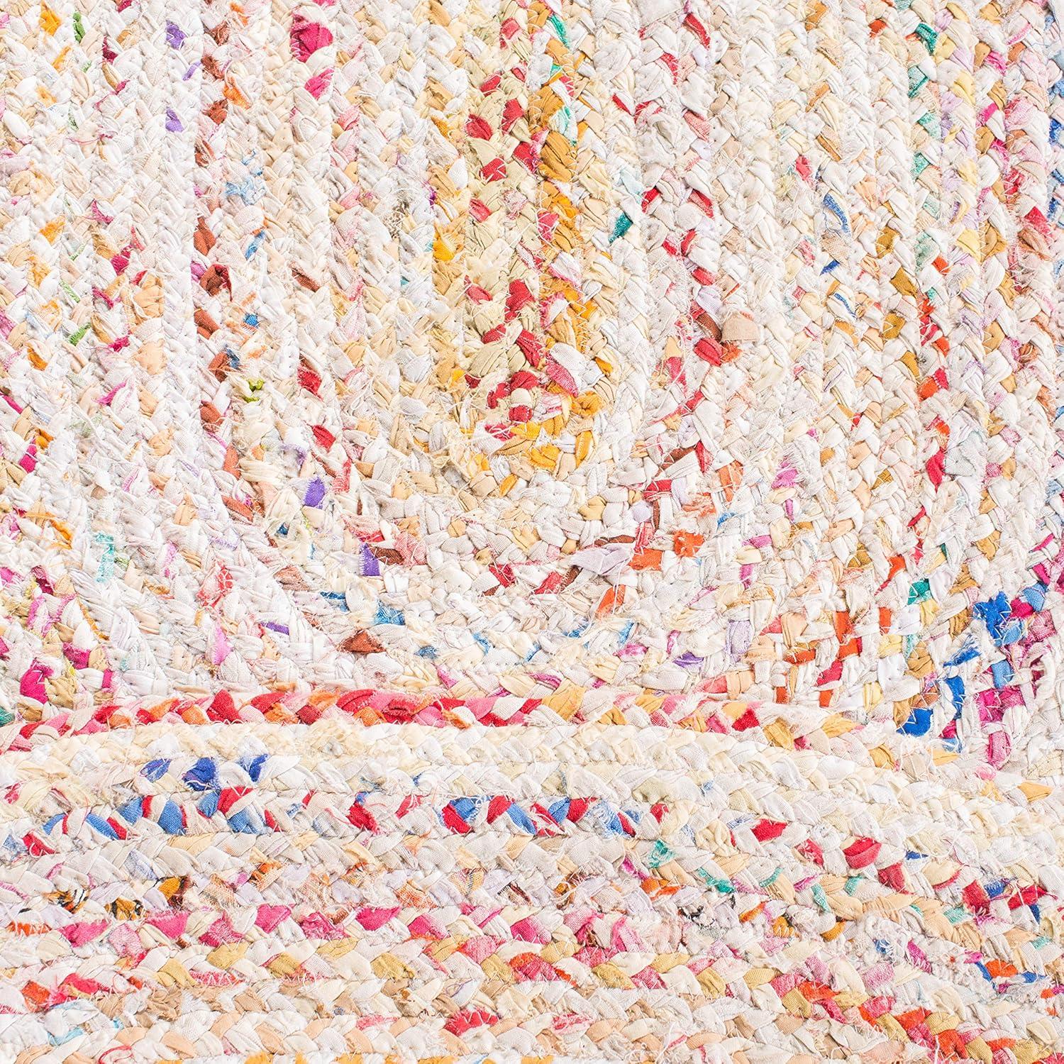 image:imageSAFAVIEH Braided Collection Accent Rug 3 x 5 Red amp Multi Handmade Woven Cotton Boho Reversible Style Ideal for Living Room Bedroom BRD210AIvoryMulti
