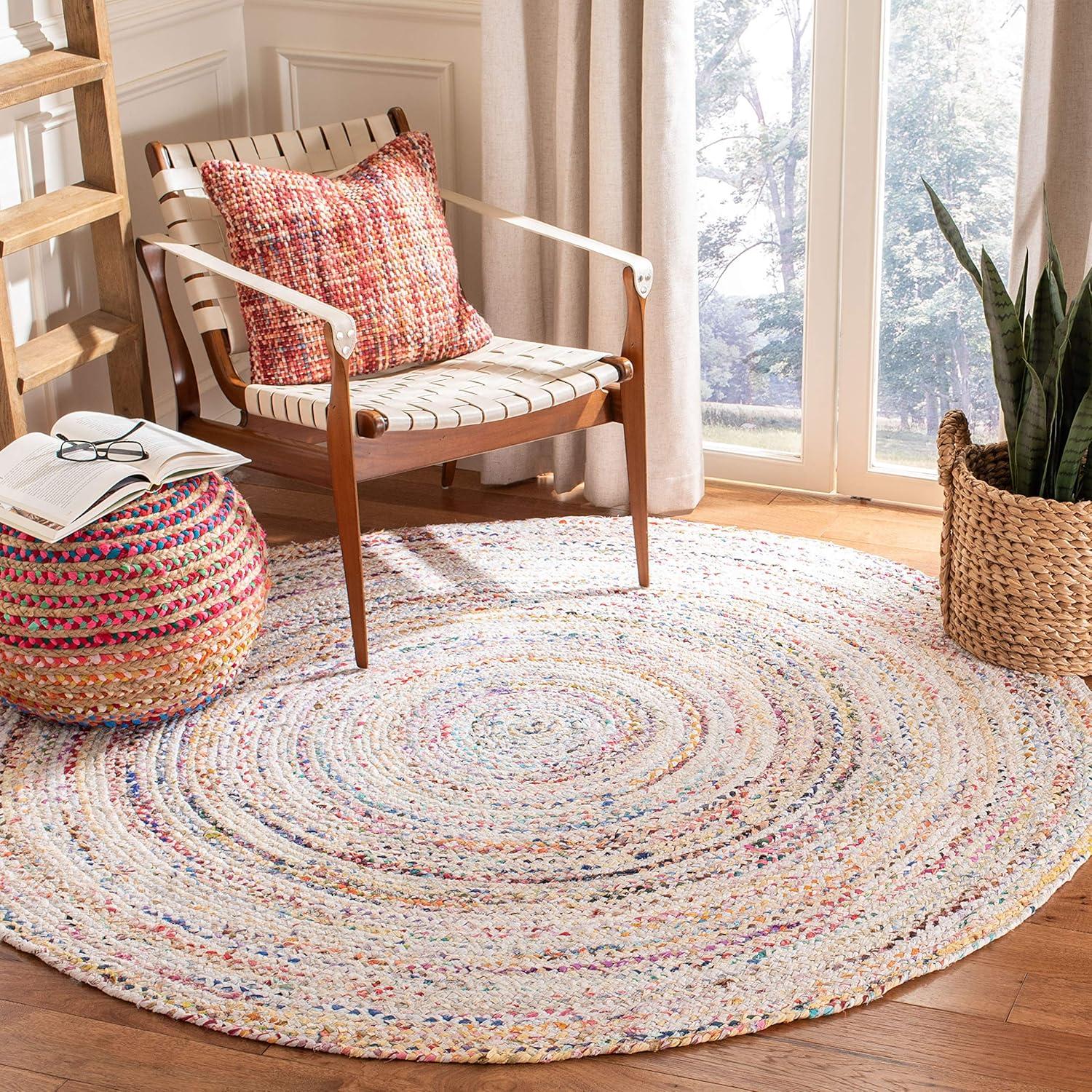 image:imageSAFAVIEH Braided Collection Accent Rug 3 x 5 Red amp Multi Handmade Woven Cotton Boho Reversible Style Ideal for Living Room Bedroom BRD210AIvoryMulti