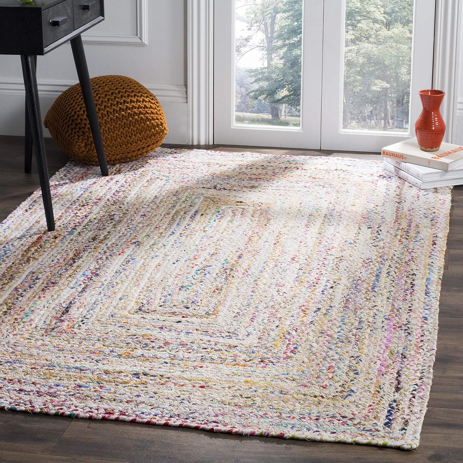 image:imageSAFAVIEH Braided Collection Accent Rug 3 x 5 Red amp Multi Handmade Woven Cotton Boho Reversible Style Ideal for Living Room Bedroom BRD210AIvoryMulti
