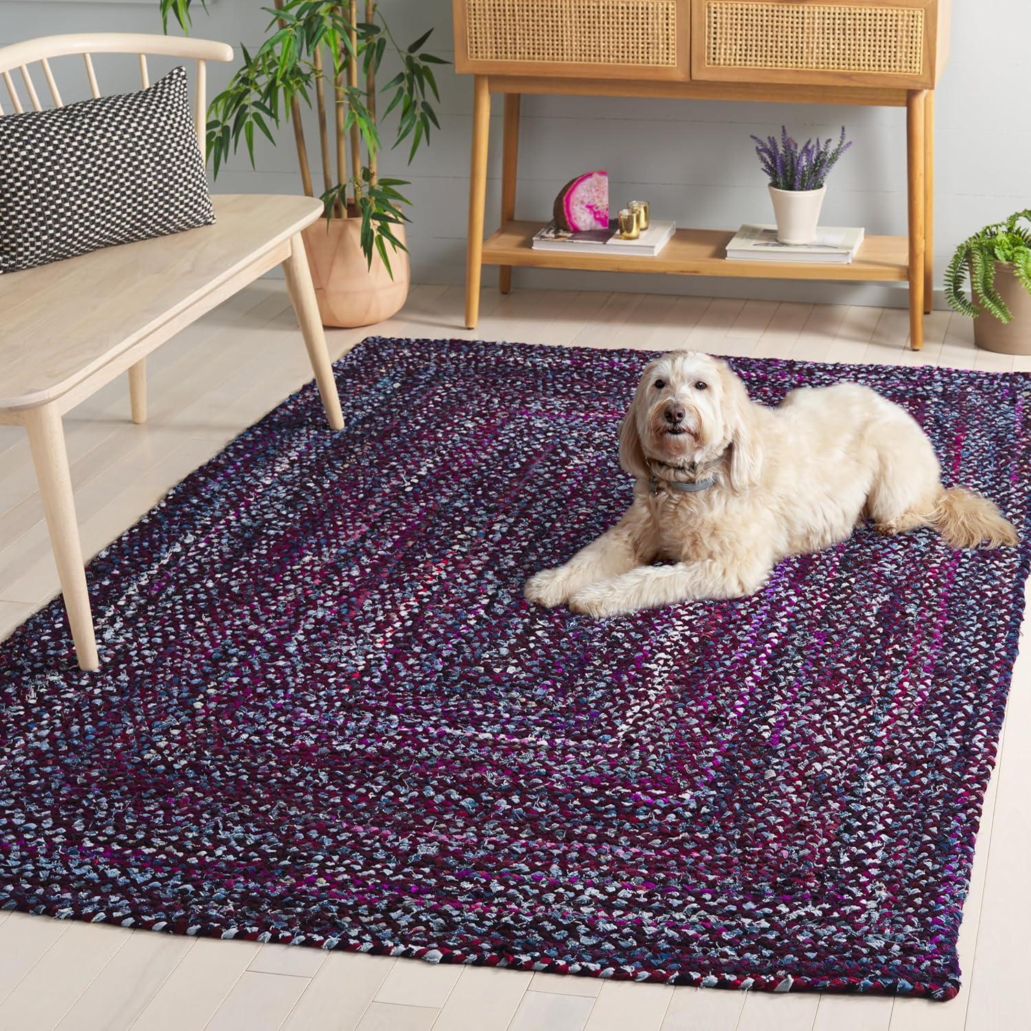 image:imageSAFAVIEH Braided Collection Accent Rug 3 x 5 Red amp Multi Handmade Woven Cotton Boho Reversible Style Ideal for Living Room Bedroom BRD210APurpleBlue