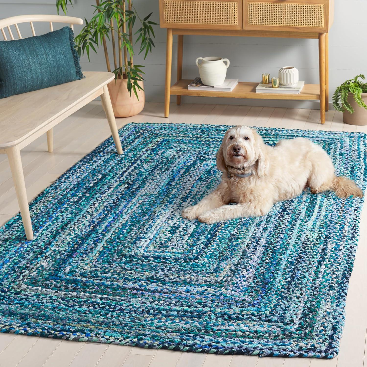 image:imageSAFAVIEH Braided Collection Accent Rug 3 x 5 Red amp Multi Handmade Woven Cotton Boho Reversible Style Ideal for Living Room Bedroom BRD210ATealBlue