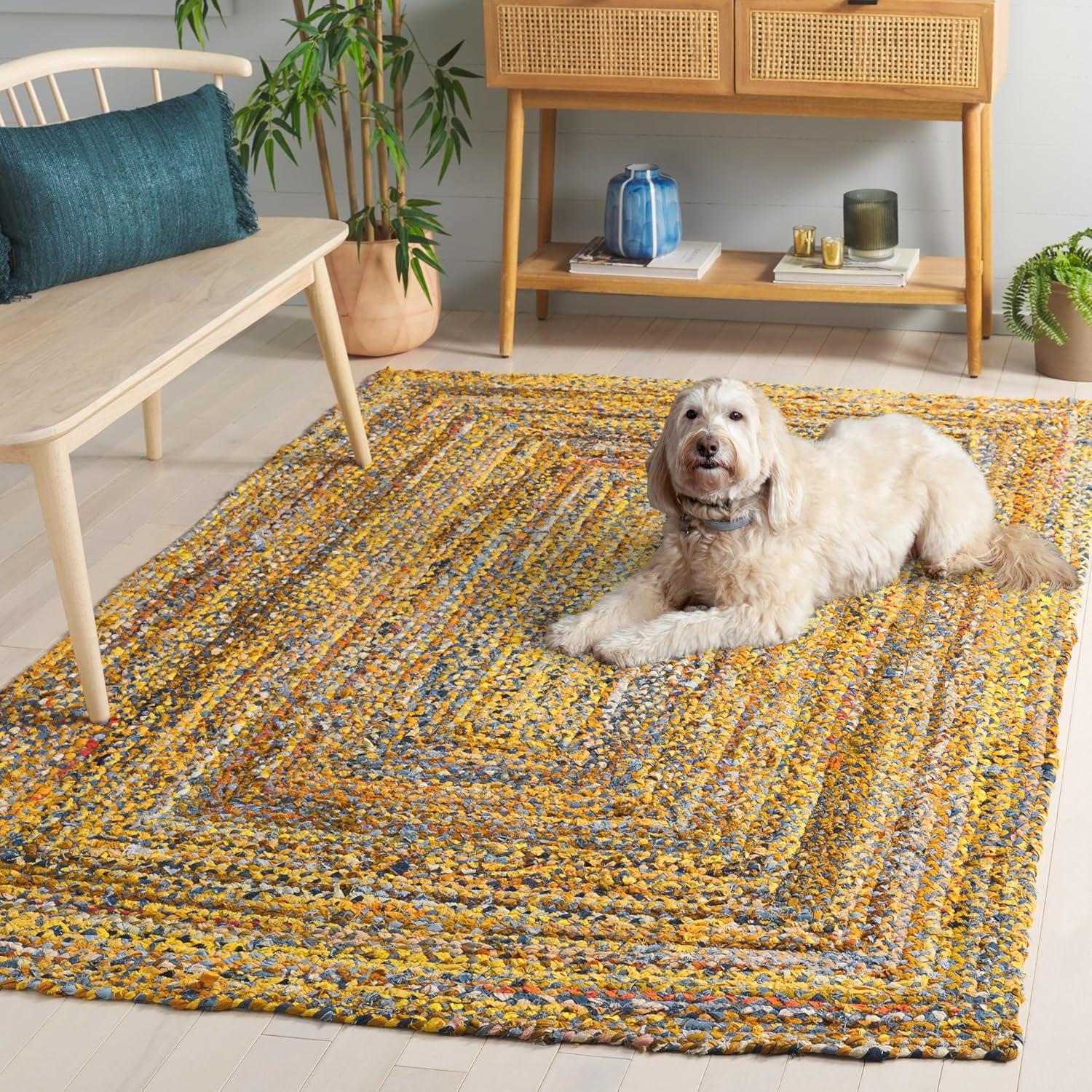 image:imageSAFAVIEH Braided Collection Accent Rug 3 x 5 Red amp Multi Handmade Woven Cotton Boho Reversible Style Ideal for Living Room Bedroom BRD210AYellowBrown