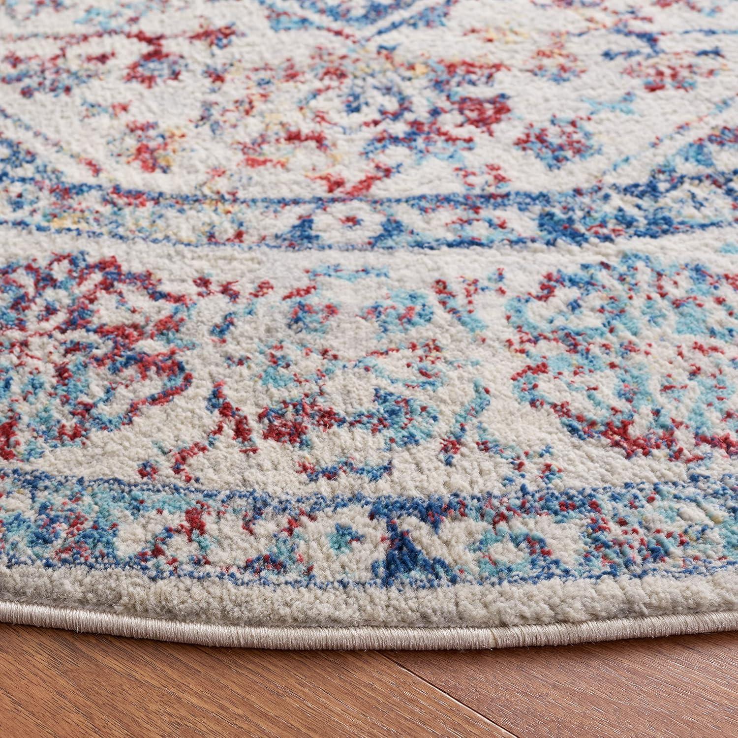 image:imageSAFAVIEH Brentwood Collection Area Rug 8 x 10 Navy amp Light Grey Medallion Distressed Design NonShedding amp Easy Care Ideal for High Traffic Areas in Living Room Bedroom BNT832MIvoryBlue