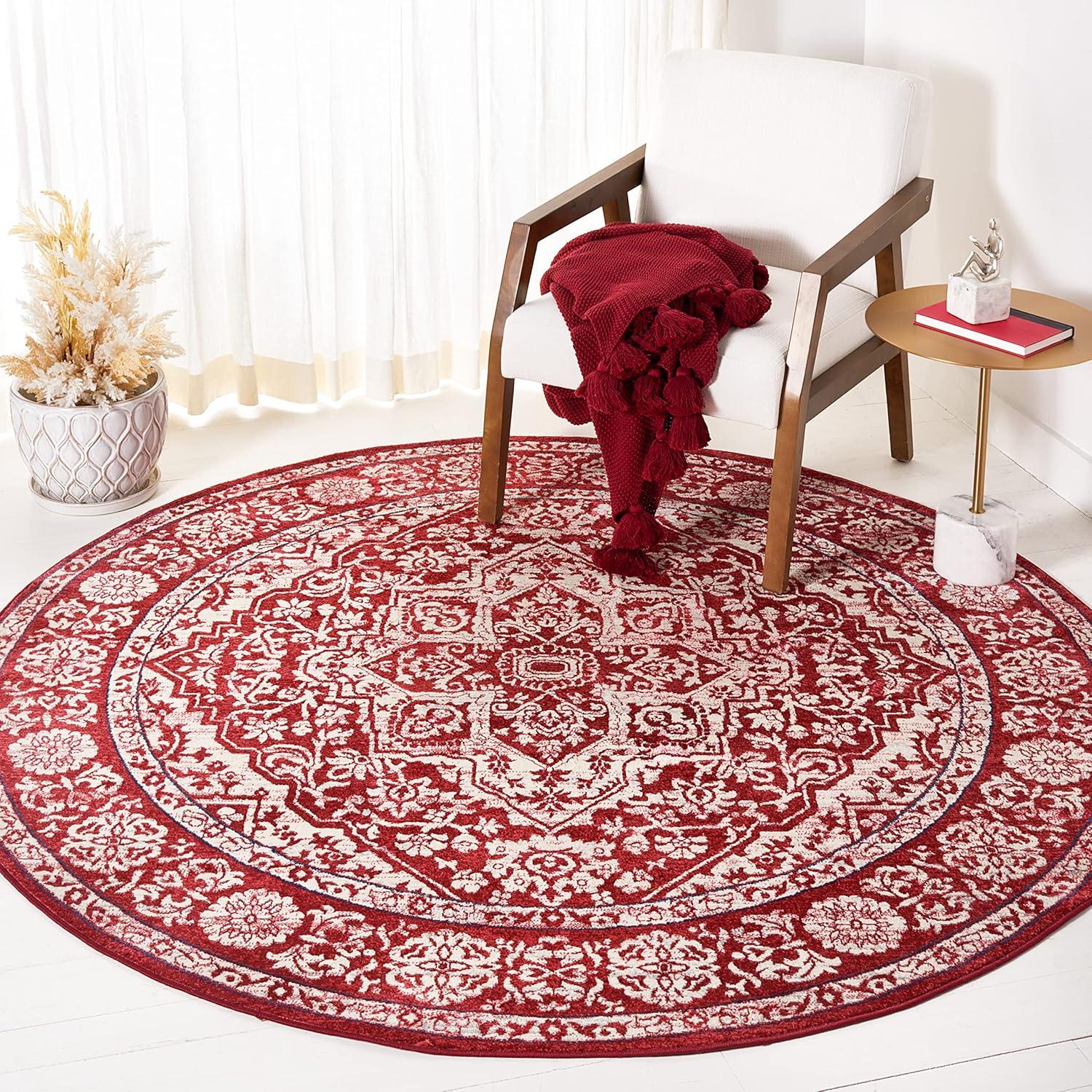 image:imageSAFAVIEH Brentwood Collection Area Rug 8 x 10 Navy amp Light Grey Medallion Distressed Design NonShedding amp Easy Care Ideal for High Traffic Areas in Living Room Bedroom BNT832MRedIvory