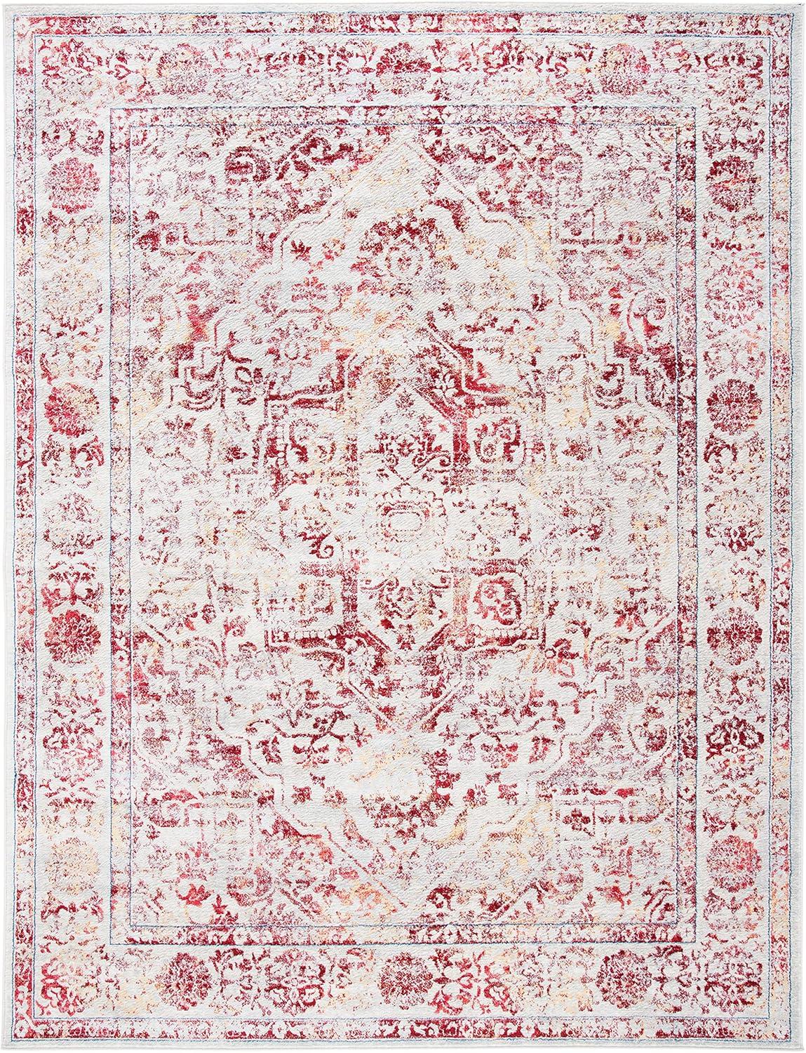 image:imageSAFAVIEH Brentwood Collection Area Rug 8 x 10 Navy amp Light Grey Medallion Distressed Design NonShedding amp Easy Care Ideal for High Traffic Areas in Living Room Bedroom BNT832MIvoryRed