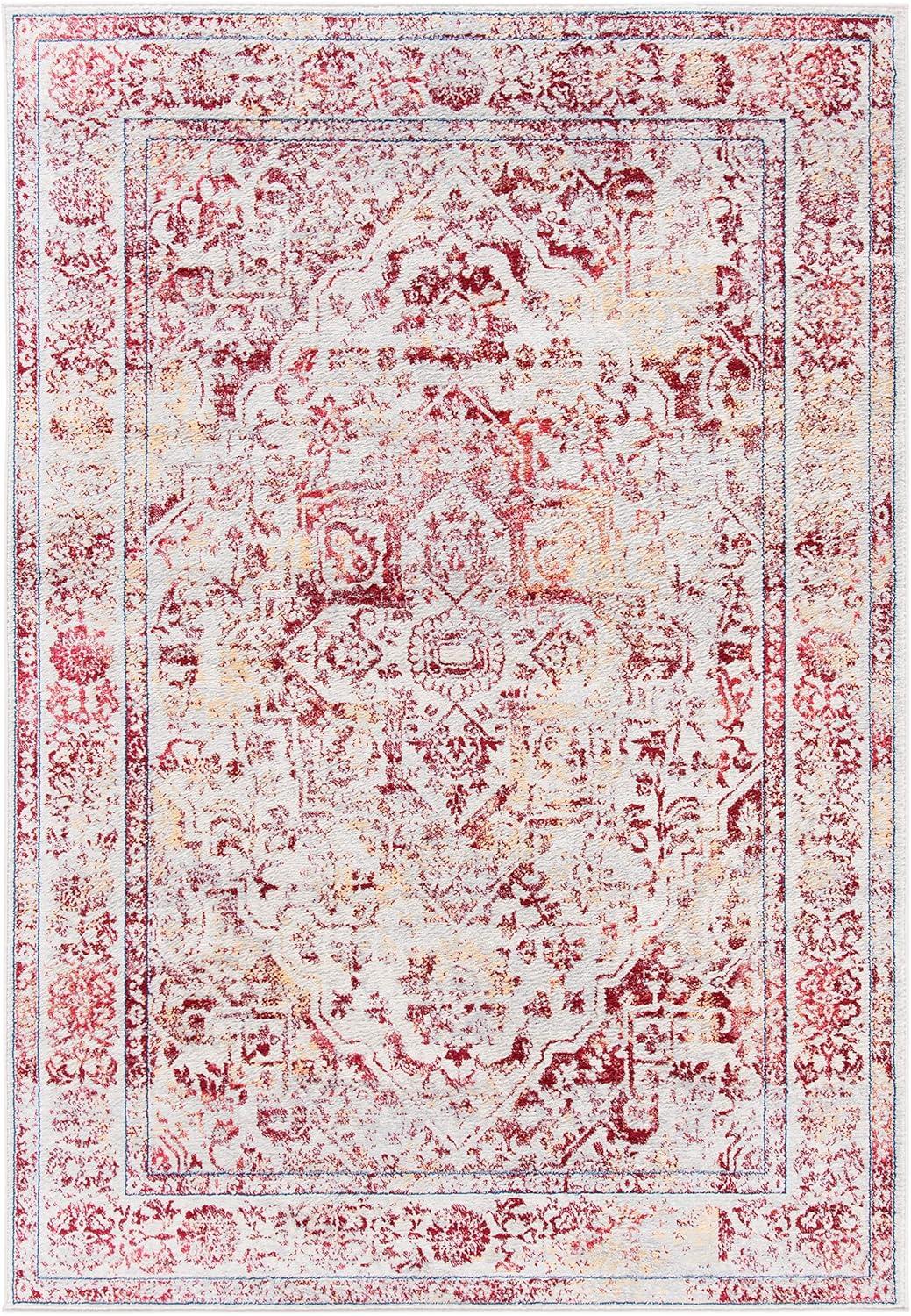 image:imageSAFAVIEH Brentwood Collection Area Rug 8 x 10 Navy amp Light Grey Medallion Distressed Design NonShedding amp Easy Care Ideal for High Traffic Areas in Living Room Bedroom BNT832MIvoryRed