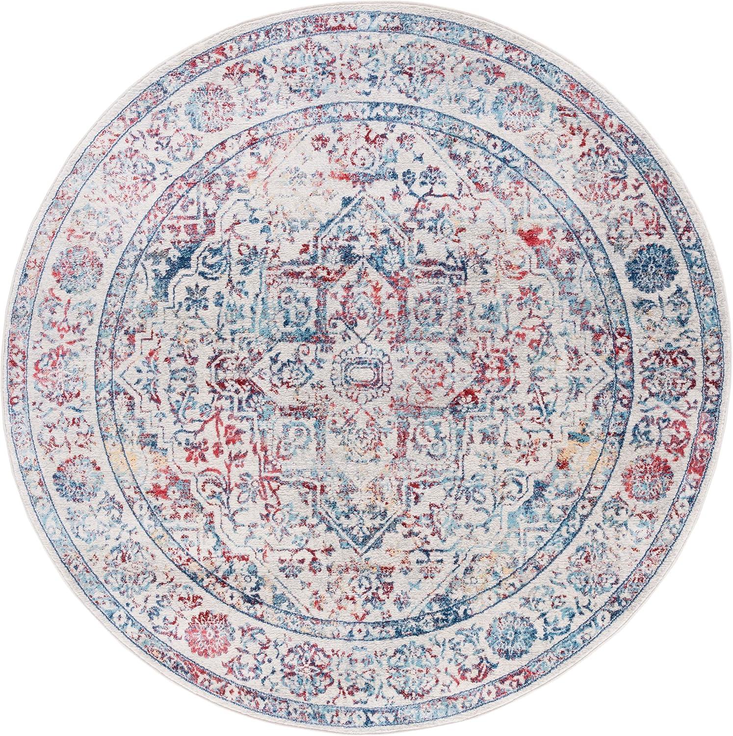 image:imageSAFAVIEH Brentwood Collection Area Rug 8 x 10 Navy amp Light Grey Medallion Distressed Design NonShedding amp Easy Care Ideal for High Traffic Areas in Living Room Bedroom BNT832MIvoryBlue