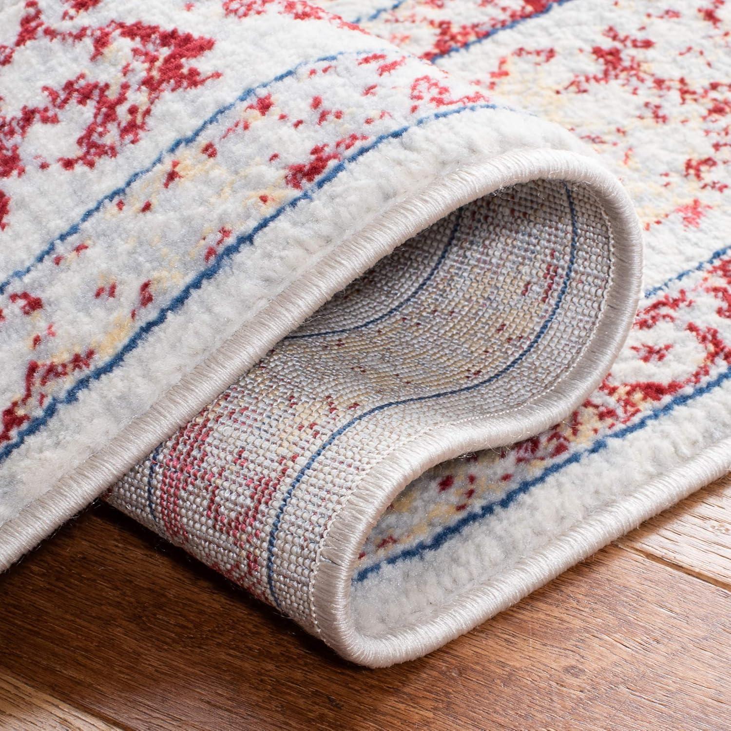 image:imageSAFAVIEH Brentwood Collection Area Rug 8 x 10 Navy amp Light Grey Medallion Distressed Design NonShedding amp Easy Care Ideal for High Traffic Areas in Living Room Bedroom BNT832MIvoryRed