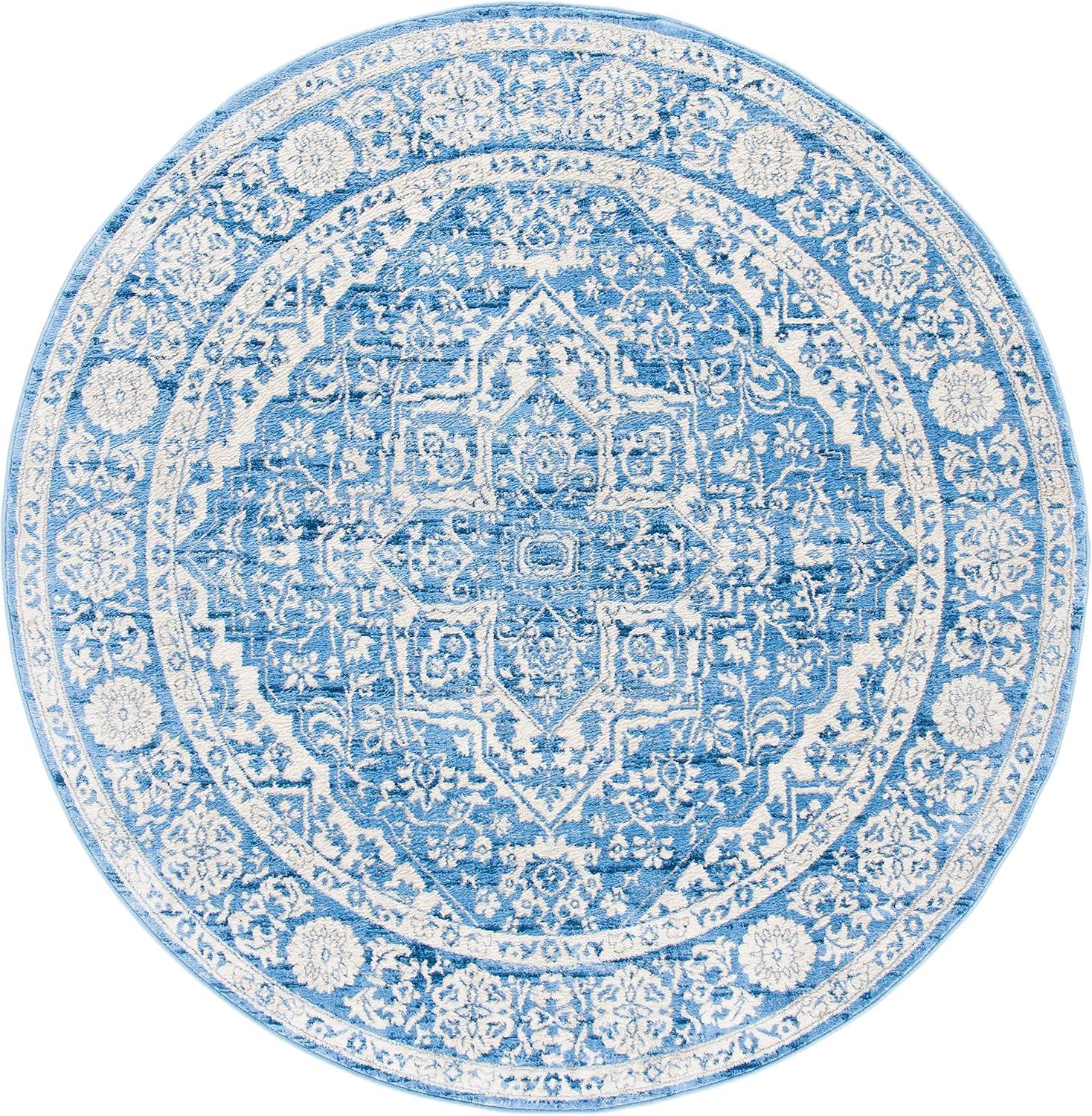 image:imageSAFAVIEH Brentwood Collection Area Rug 8 x 10 Navy amp Light Grey Medallion Distressed Design NonShedding amp Easy Care Ideal for High Traffic Areas in Living Room Bedroom BNT832MIvoryNavy