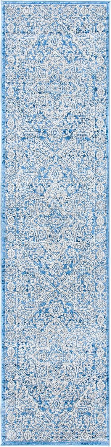 image:imageSAFAVIEH Brentwood Collection Area Rug 8 x 10 Navy amp Light Grey Medallion Distressed Design NonShedding amp Easy Care Ideal for High Traffic Areas in Living Room Bedroom BNT832MIvoryNavy