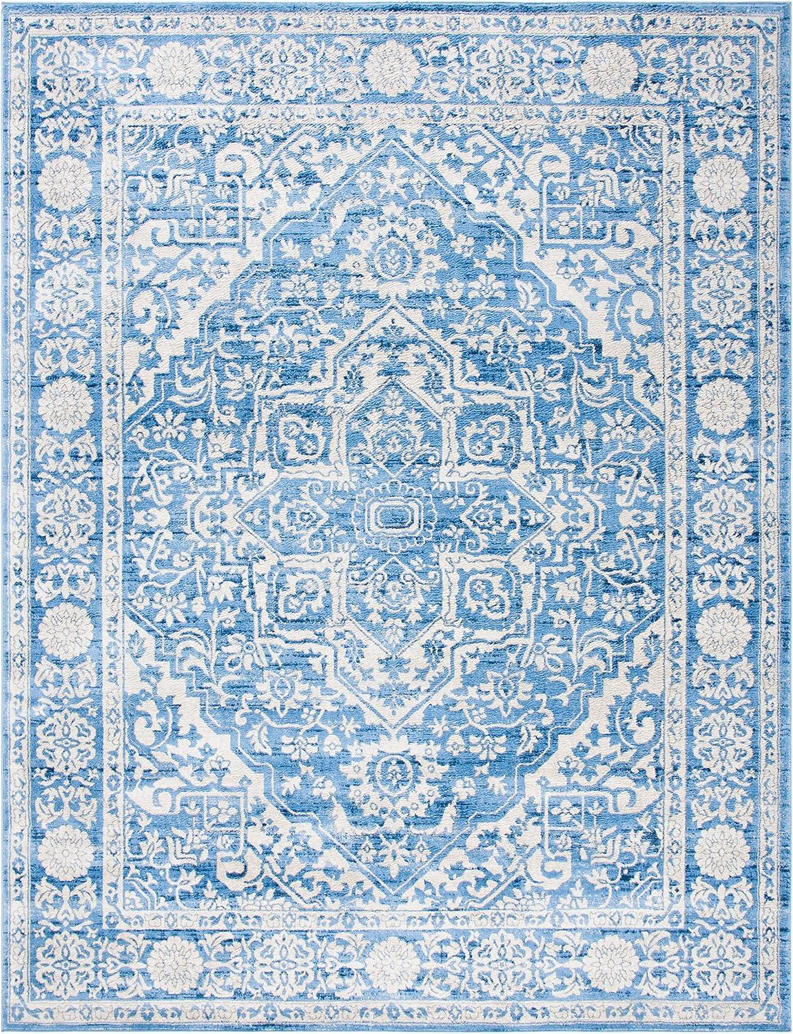 image:imageSAFAVIEH Brentwood Collection Area Rug 8 x 10 Navy amp Light Grey Medallion Distressed Design NonShedding amp Easy Care Ideal for High Traffic Areas in Living Room Bedroom BNT832MIvoryNavy