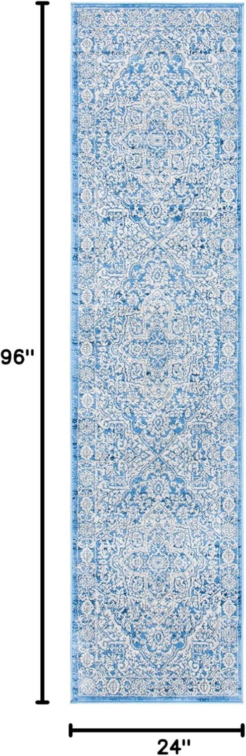 image:imageSAFAVIEH Brentwood Collection Area Rug 8 x 10 Navy amp Light Grey Medallion Distressed Design NonShedding amp Easy Care Ideal for High Traffic Areas in Living Room Bedroom BNT832MIvoryNavy
