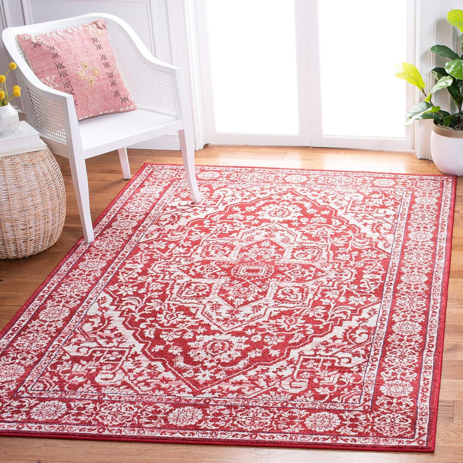 image:imageSAFAVIEH Brentwood Collection Area Rug 8 x 10 Navy amp Light Grey Medallion Distressed Design NonShedding amp Easy Care Ideal for High Traffic Areas in Living Room Bedroom BNT832MRedIvory