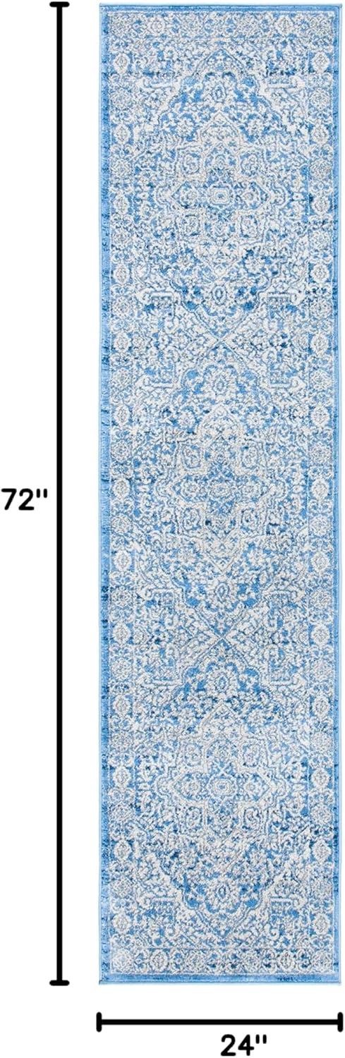 image:imageSAFAVIEH Brentwood Collection Area Rug 8 x 10 Navy amp Light Grey Medallion Distressed Design NonShedding amp Easy Care Ideal for High Traffic Areas in Living Room Bedroom BNT832MIvoryNavy