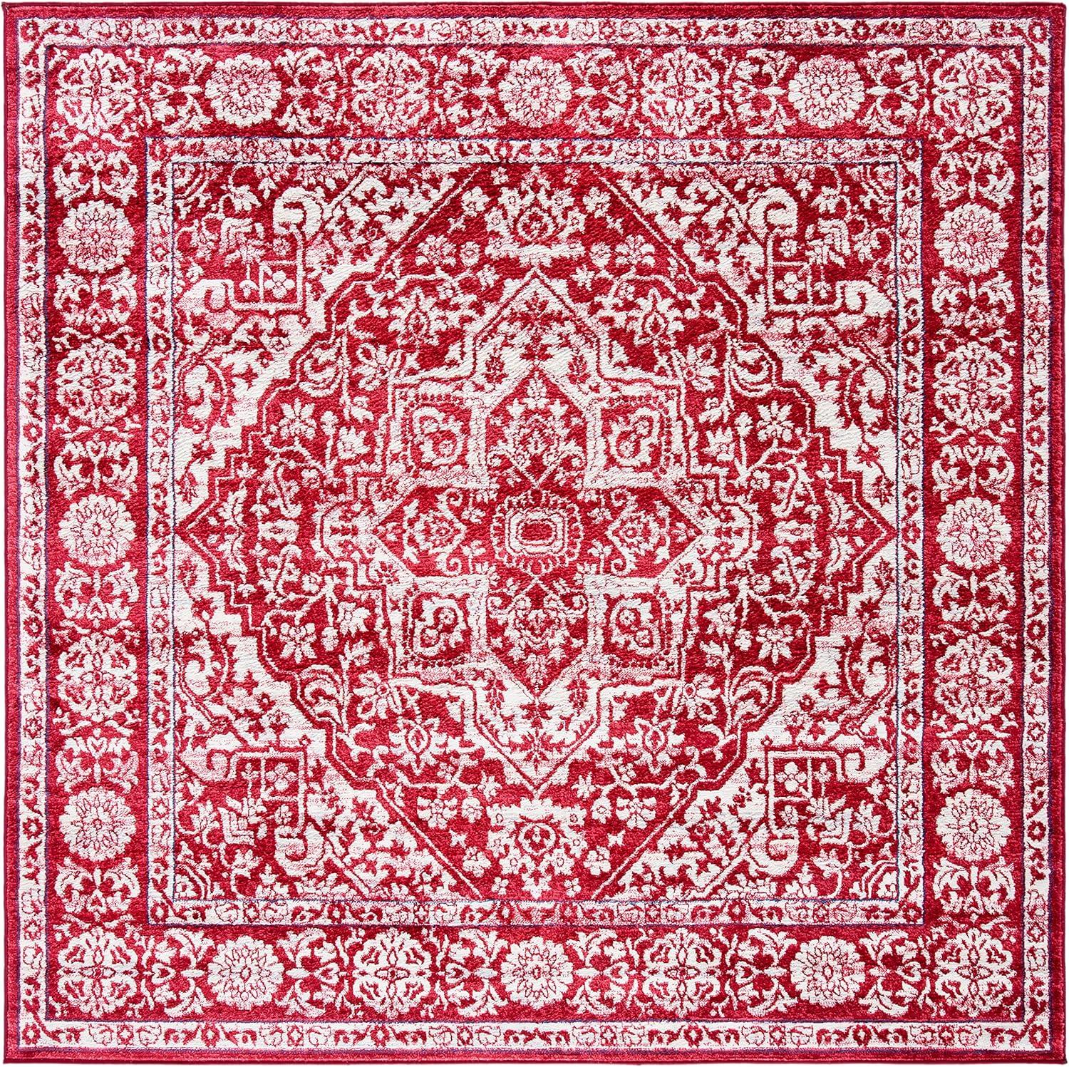 image:imageSAFAVIEH Brentwood Collection Area Rug 8 x 10 Navy amp Light Grey Medallion Distressed Design NonShedding amp Easy Care Ideal for High Traffic Areas in Living Room Bedroom BNT832MRedIvory