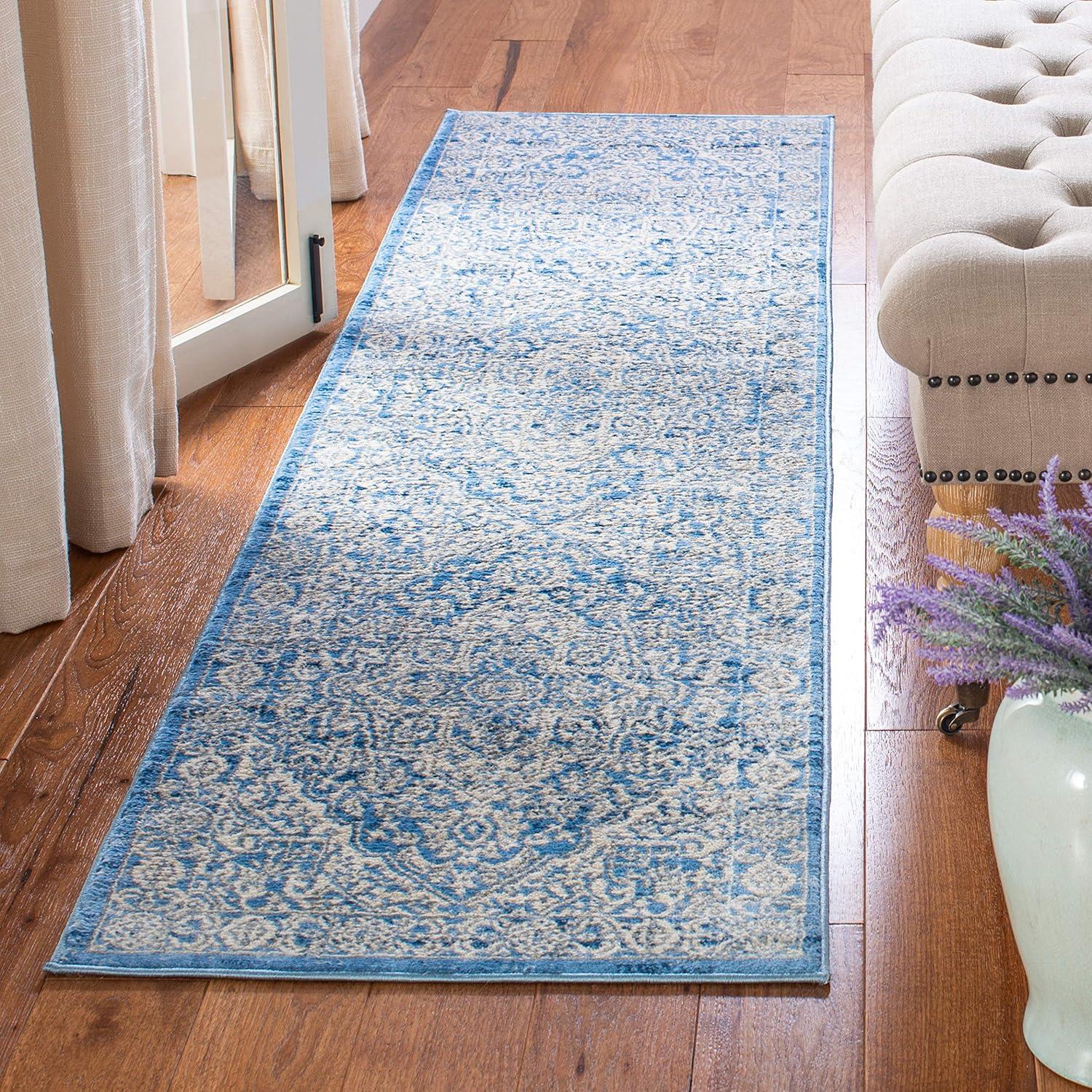 image:imageSAFAVIEH Brentwood Collection Area Rug 8 x 10 Navy amp Light Grey Medallion Distressed Design NonShedding amp Easy Care Ideal for High Traffic Areas in Living Room Bedroom BNT832MIvoryNavy