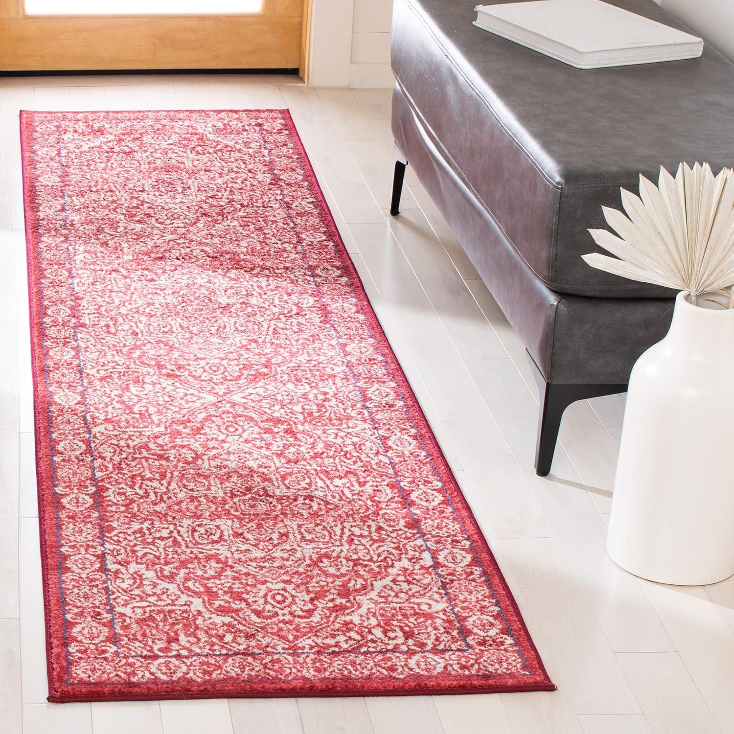 image:imageSAFAVIEH Brentwood Collection Area Rug 8 x 10 Navy amp Light Grey Medallion Distressed Design NonShedding amp Easy Care Ideal for High Traffic Areas in Living Room Bedroom BNT832MRedIvory