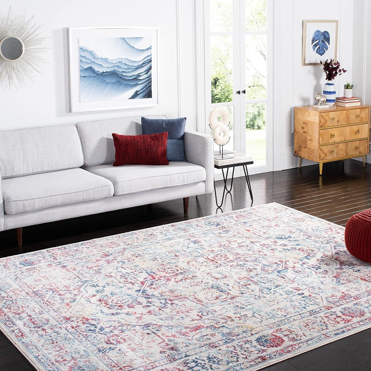 image:imageSAFAVIEH Brentwood Collection Area Rug 8 x 10 Navy amp Light Grey Medallion Distressed Design NonShedding amp Easy Care Ideal for High Traffic Areas in Living Room Bedroom BNT832MIvoryBlue