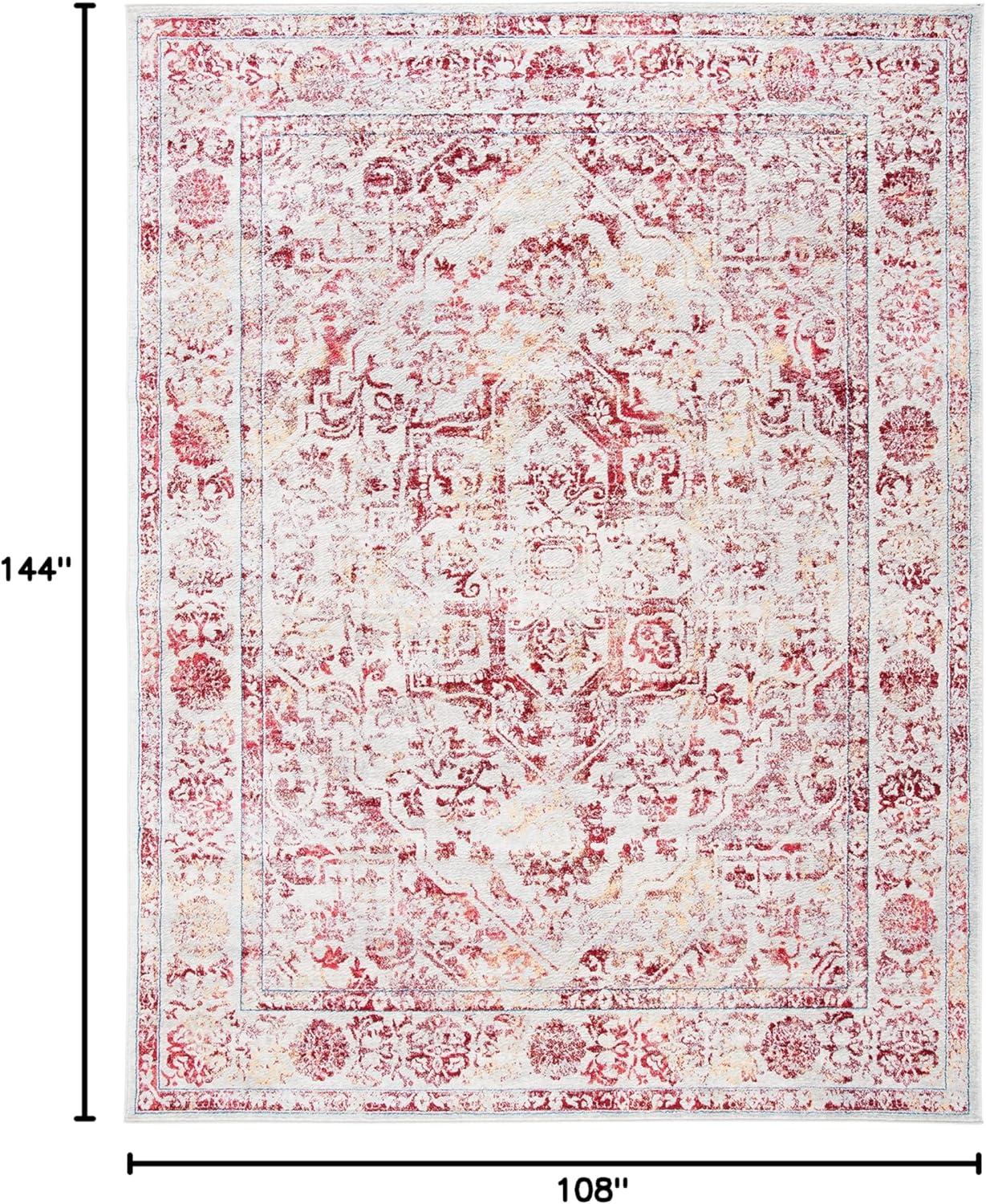 image:imageSAFAVIEH Brentwood Collection Area Rug 8 x 10 Navy amp Light Grey Medallion Distressed Design NonShedding amp Easy Care Ideal for High Traffic Areas in Living Room Bedroom BNT832MIvoryRed