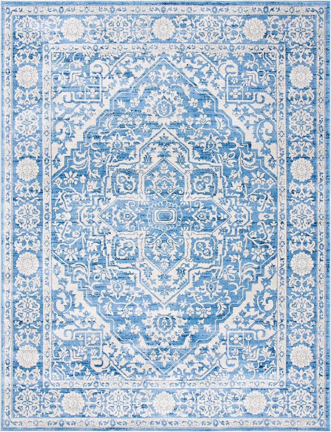 image:imageSAFAVIEH Brentwood Collection Area Rug 8 x 10 Navy amp Light Grey Medallion Distressed Design NonShedding amp Easy Care Ideal for High Traffic Areas in Living Room Bedroom BNT832MIvoryNavy