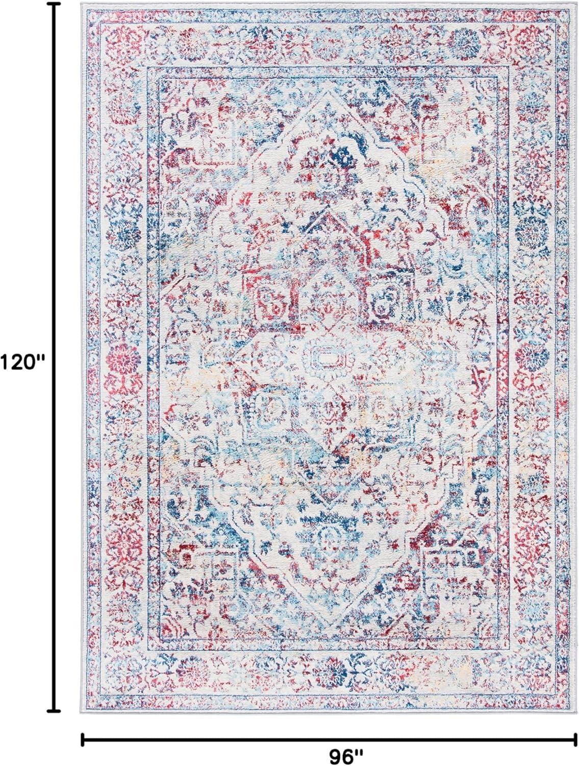image:imageSAFAVIEH Brentwood Collection Area Rug 8 x 10 Navy amp Light Grey Medallion Distressed Design NonShedding amp Easy Care Ideal for High Traffic Areas in Living Room Bedroom BNT832MIvoryBlue