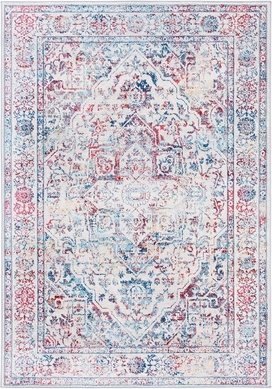 image:imageSAFAVIEH Brentwood Collection Area Rug 8 x 10 Navy amp Light Grey Medallion Distressed Design NonShedding amp Easy Care Ideal for High Traffic Areas in Living Room Bedroom BNT832MIvoryBlue