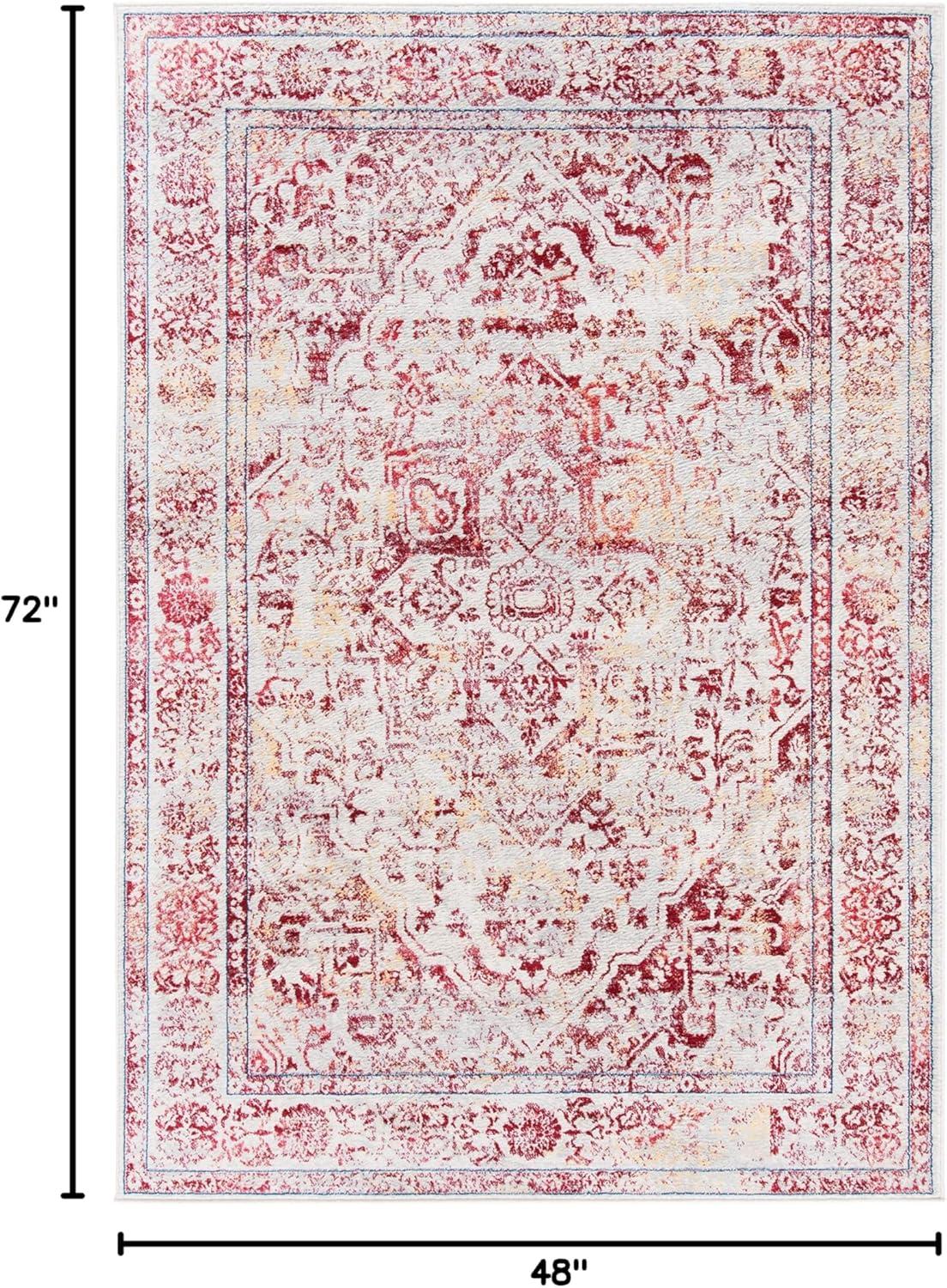 image:imageSAFAVIEH Brentwood Collection Area Rug 8 x 10 Navy amp Light Grey Medallion Distressed Design NonShedding amp Easy Care Ideal for High Traffic Areas in Living Room Bedroom BNT832MIvoryRed